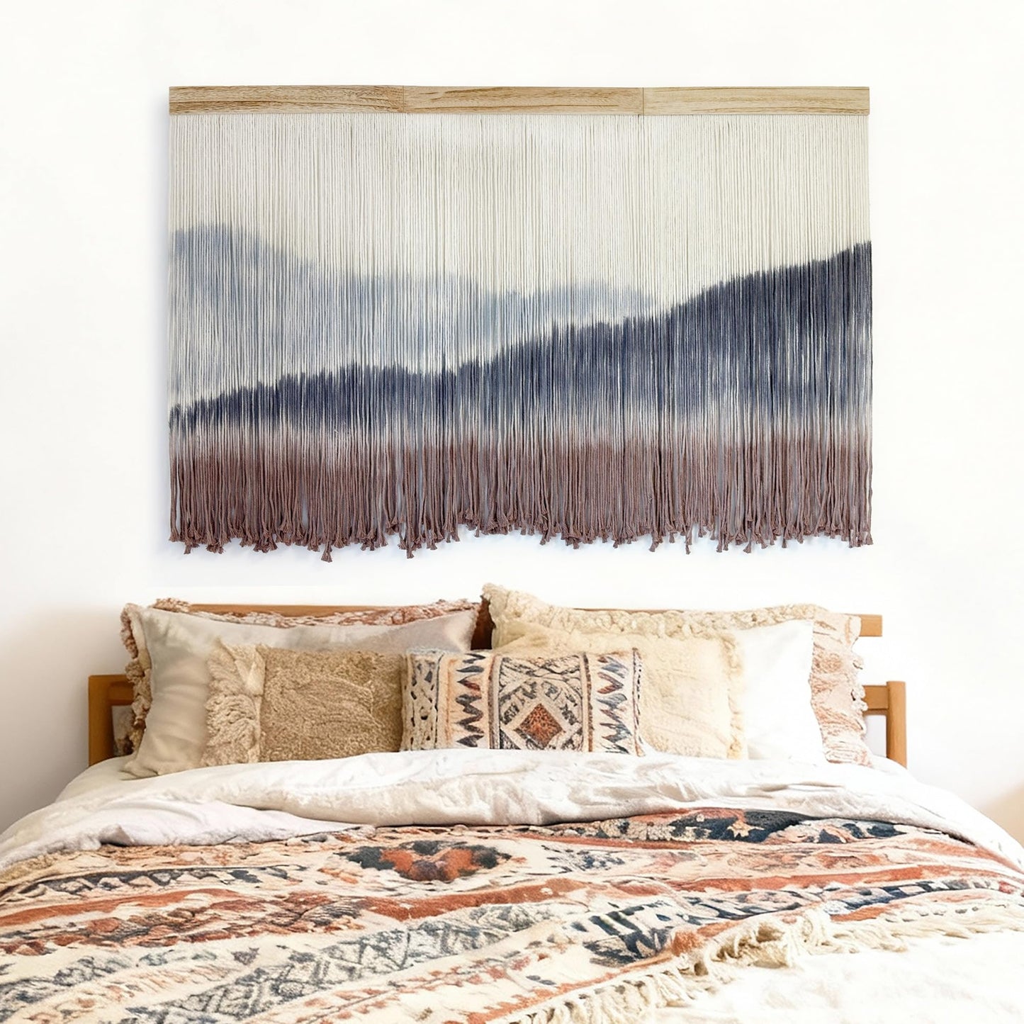 AKSWSHO Macrame Wall Hanging, Extra Large Mountain Dip-Dye Handmade Cotton Tapestry 59.06" x 38.19", Oversized Boho Wall Décor for Living Room Bedroom Studio Entryway, Serene Handcrafted Home Gift