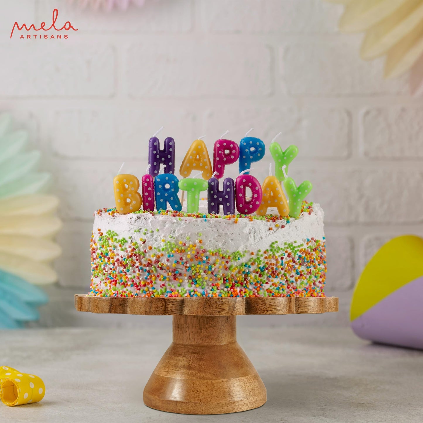 Mela Artisans Wooden Cake Stand 12 Inch | Natural Finish Mango Wood Pedestal Riser | Footed Cupcake & Dessert Stand | Multipurpose Cake Display for Home Decor | Dining Table | Pastries