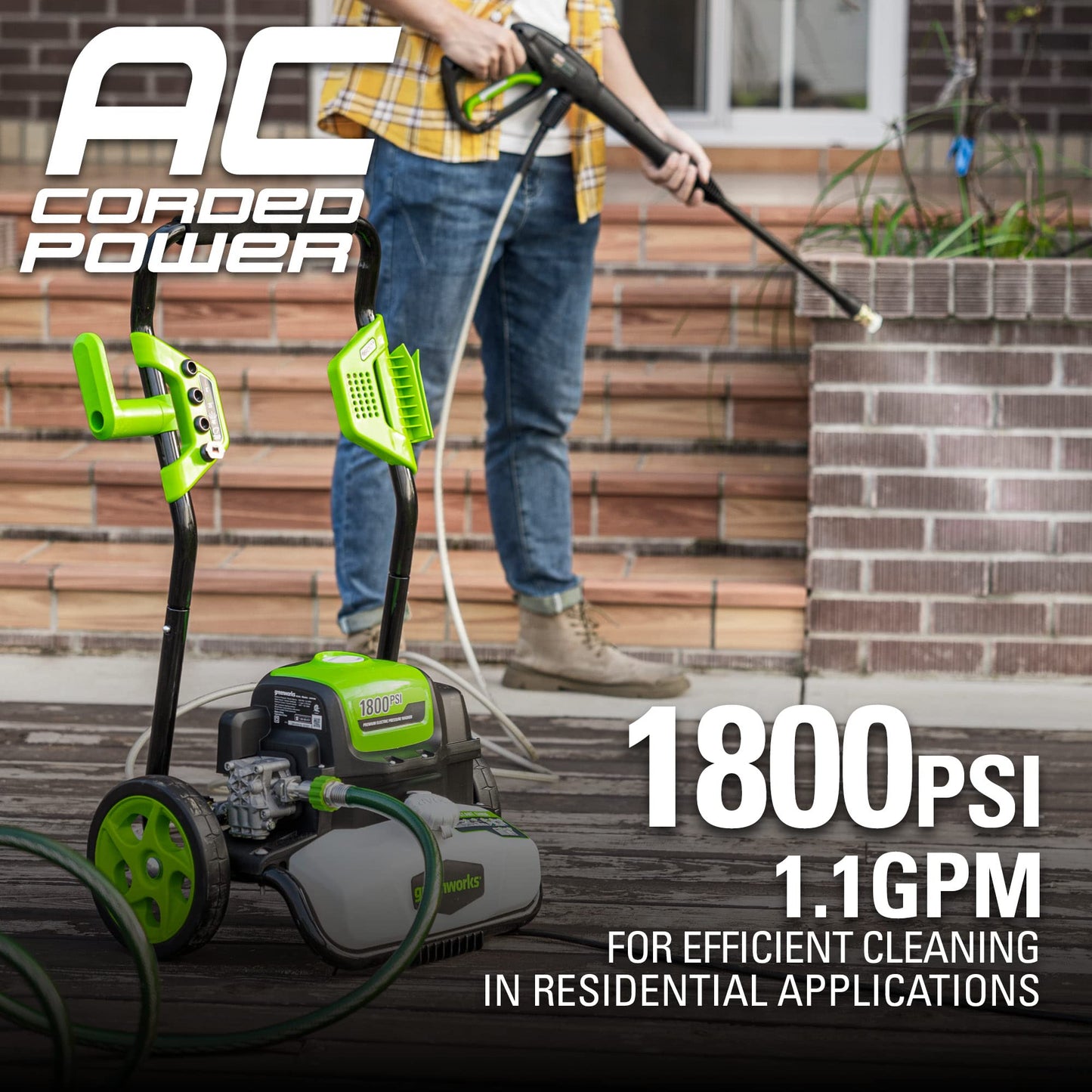 Greenworks 1800 PSI 1.2 GPM Pressure Washer (Open Frame) PWMA Certified