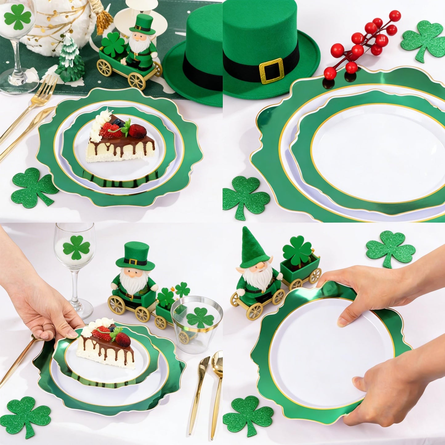WDF 100PCS Green Plates Disposable - Heavy Duty Green Plates - 50 Guests Green Plastic Plate for Sping/Wedding/Birthday/Party