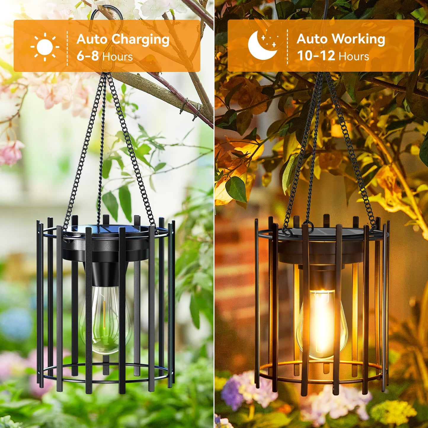 KOOPER Solar Lanterns Outdoor Waterproof, Upgraded Bright Hanging Solar Lights Outdoor Lanterns Decorative, Auto ON/Off Metal Hanging Lantern Lights for Proch Yard Patio Garden Decor 2 Pack