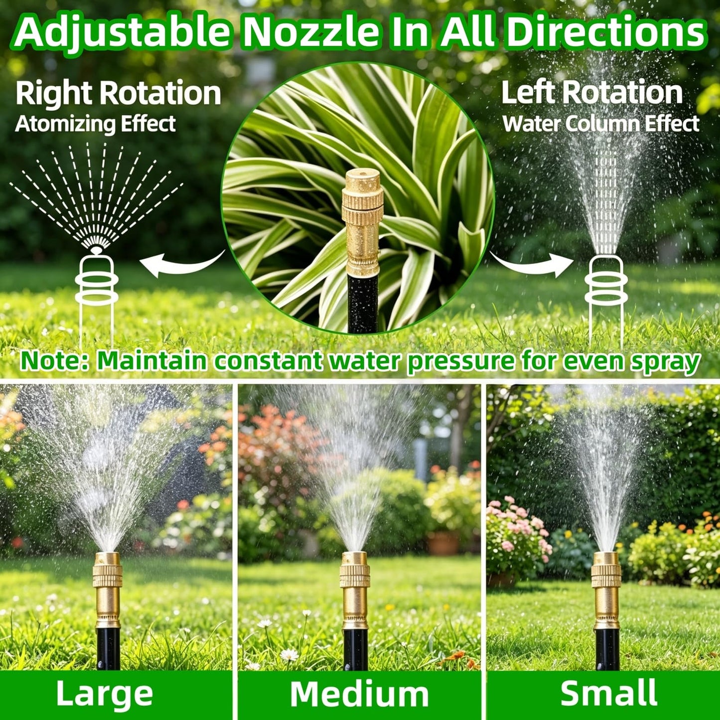 360° Adjustable Drip Irrigation System - Compatible 1/4" Irrigation System, 50FT Garden Watering Atomizing System with 15 Nozzles, Greenhouse Accessories for Yard, Lawn, Plants, Garden (66Ft)