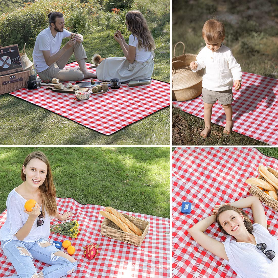 LRUUIDDE Oversize Picnic Beach Blanket, 80''x80'' Outdoor Waterproof Foldable Sandproof Blankets Plaid Picnic Mat for Beach Camping on Grass Picnic Blankets (RED, 80x80in)