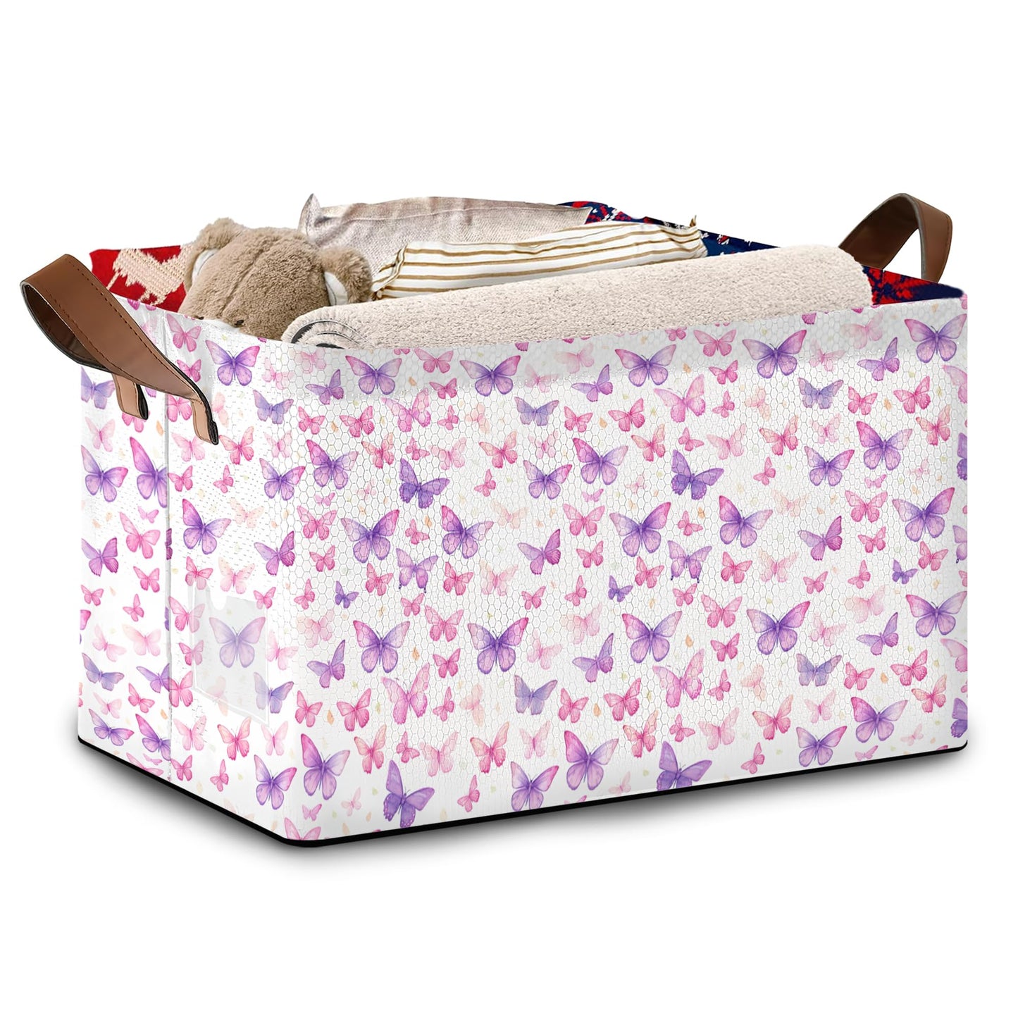Purple Butterfly Pattern Collapsible Storage Box - 17x11.5x10.5 Inch Foldable Organizer for Closet, Toy Storage - Space-Saving Single Pack
