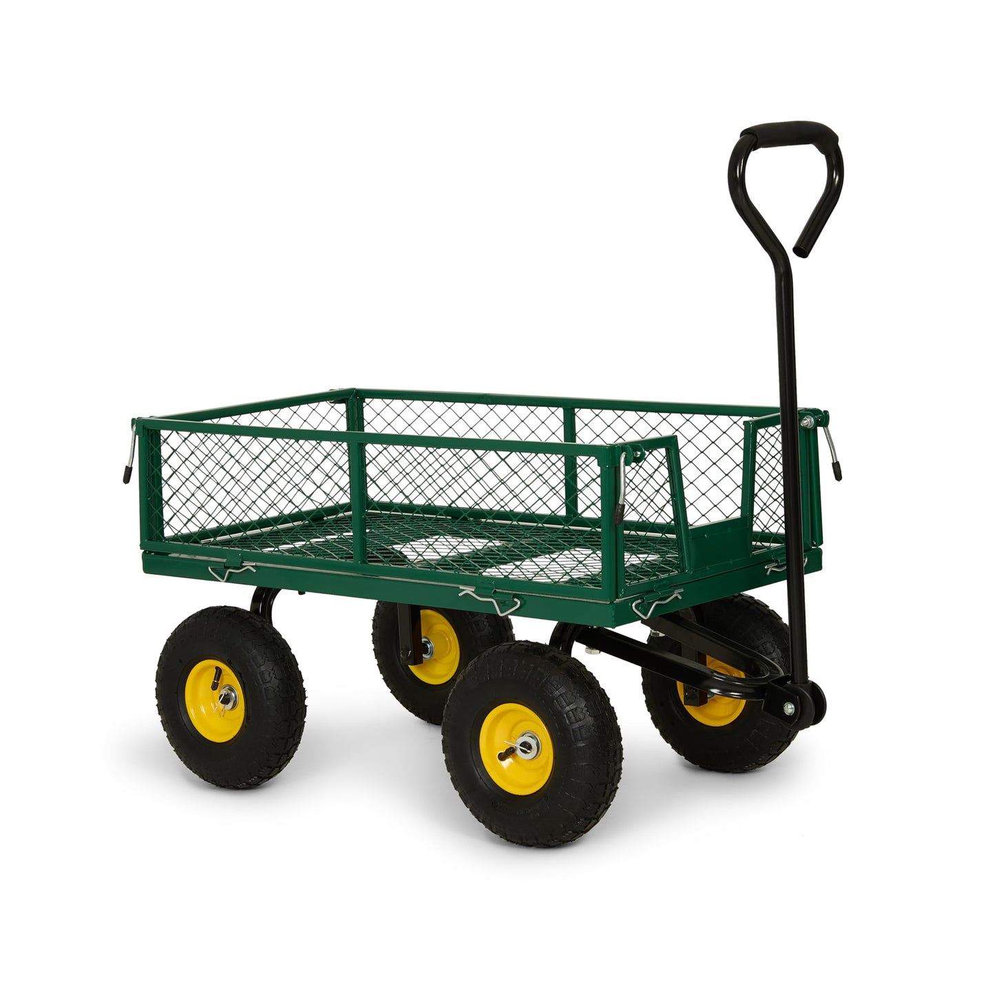 Backyard Expressions Heavy Duty Garden Cart 400 lb Utility Wagon Cart with Removable Mesh Sides, Powder-Coated Steel Bed, Pneumatic Tires, Pull Handle Yard Cart