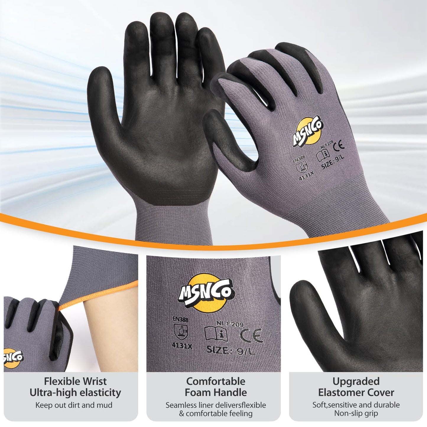 MSNCO Safety Work Gloves 6/12 Pairs Micro Foam Nitrile Coated Endurance Seamless Knit Nylon ，Wear-resistant mechanical gloves