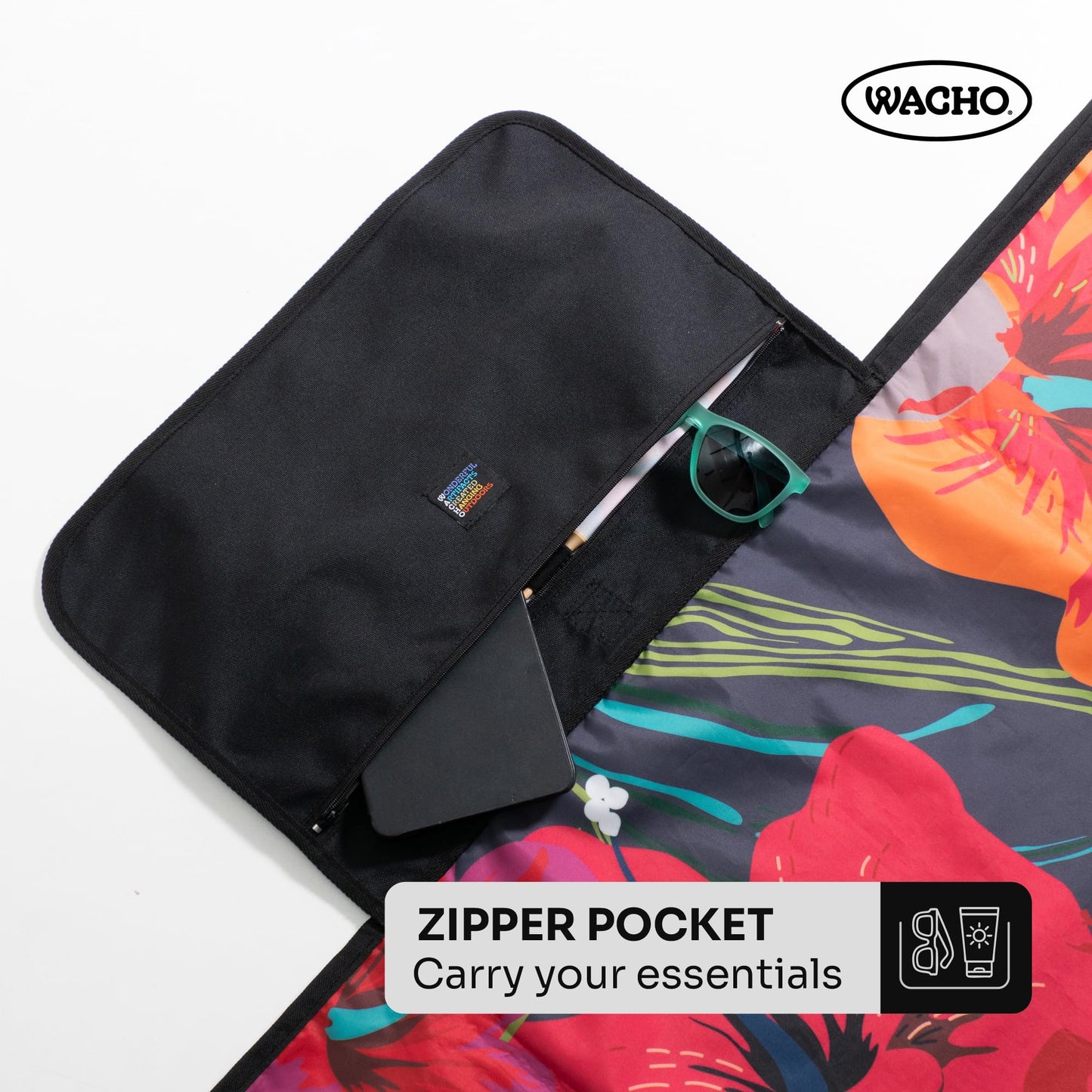 Wacho Beach Blanket Waterproof Sandproof and Picnic Blanket - Large Outdoor Blanket for Camping, Beach & Travel - Foldable Picnic Mat with Carry Bag- Beach Essentials - Hibiscus Floral