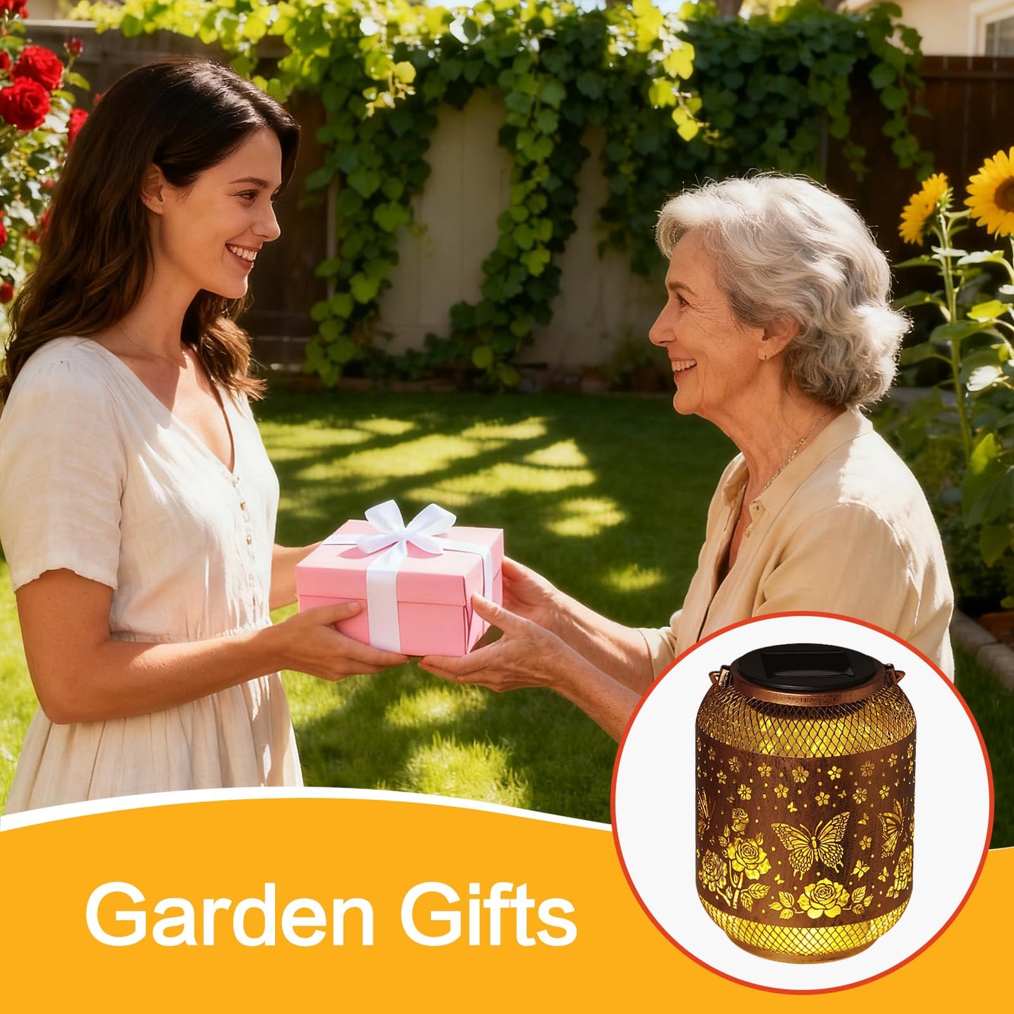 Butterfly Solar Garden Statues Birthday Gifts for Women Mom Grandma Hanging Solar Outdoor Waterproof Metal Garden Decor Outside for Yard,Patio,Lawn Porch,Backyard