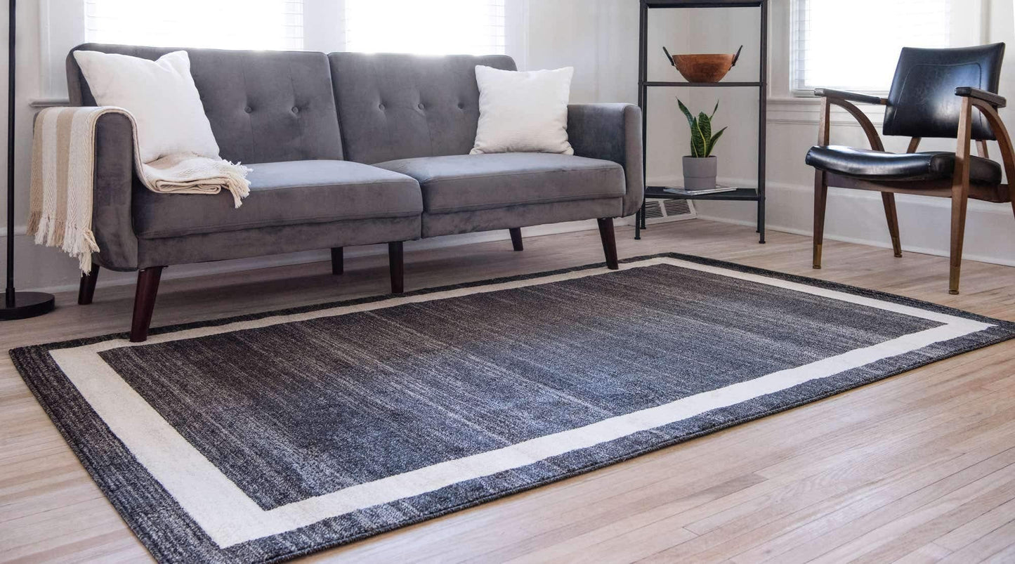 Unique Loom Del Mar Collection Area Rug - Maria (5' 3" x 8' Rectangle, Black/ Ivory)