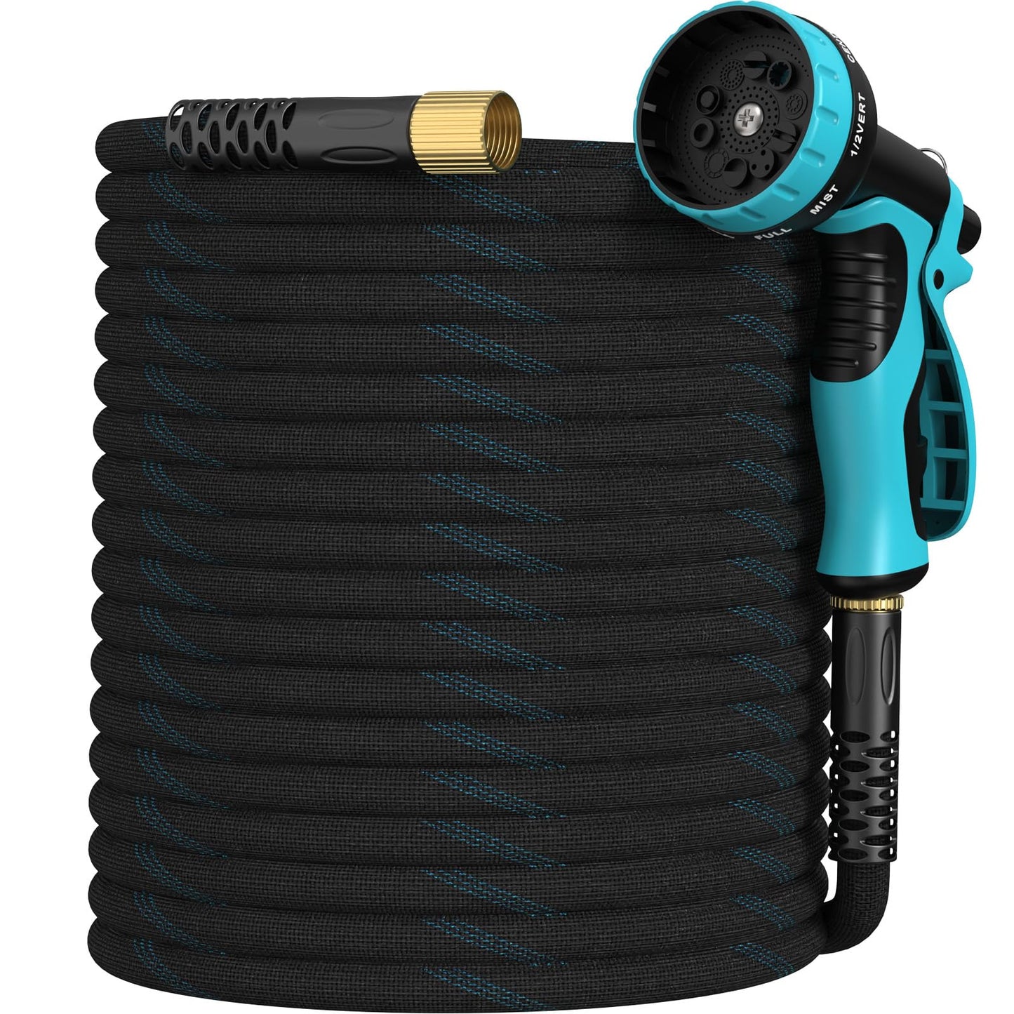 Garden Hose 75ft, Non-Expandable Lightweight & Flexible Water Hose, with 10-Pattern Spray Nozzle, Super Fabric, Leak-Proof 3/4" Solid Brass Alloy Connector Fittings, Durable