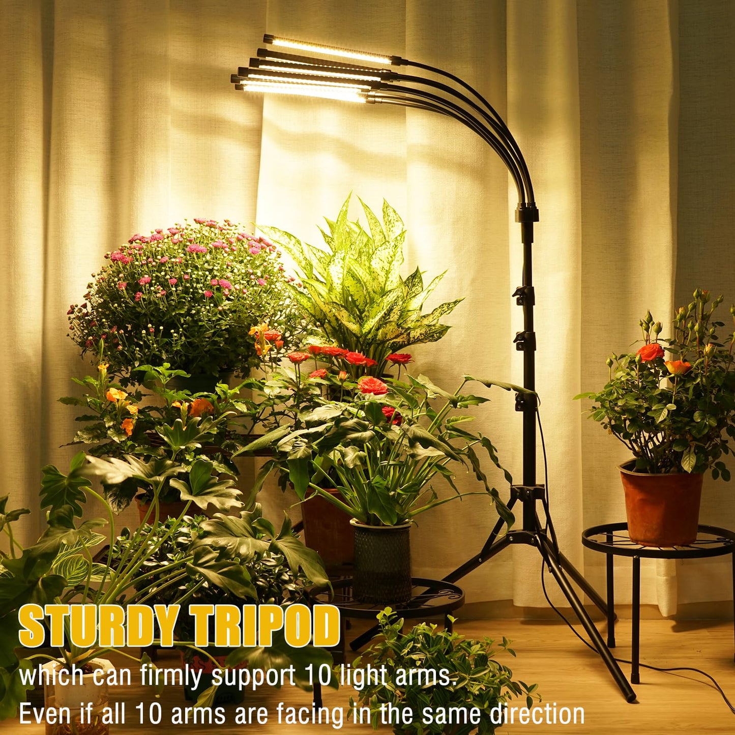 Grow Lights for Indoor Plants [ 10 in1 ] 500 LEDs, Full Spectrum Grow Light for Indoor Growing with Tripod Stand, Auto On/Off Timing 4/8/12H, Plant Grow Lights Indoor.