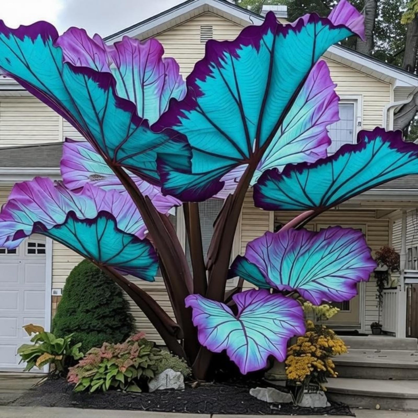 EDRHTJG Giant Leaf Foliage-Elephant Ear-Alocasia for Outdoor Garden Patio Decor Natural Vibrant Tones-Looks Great All Season (6)