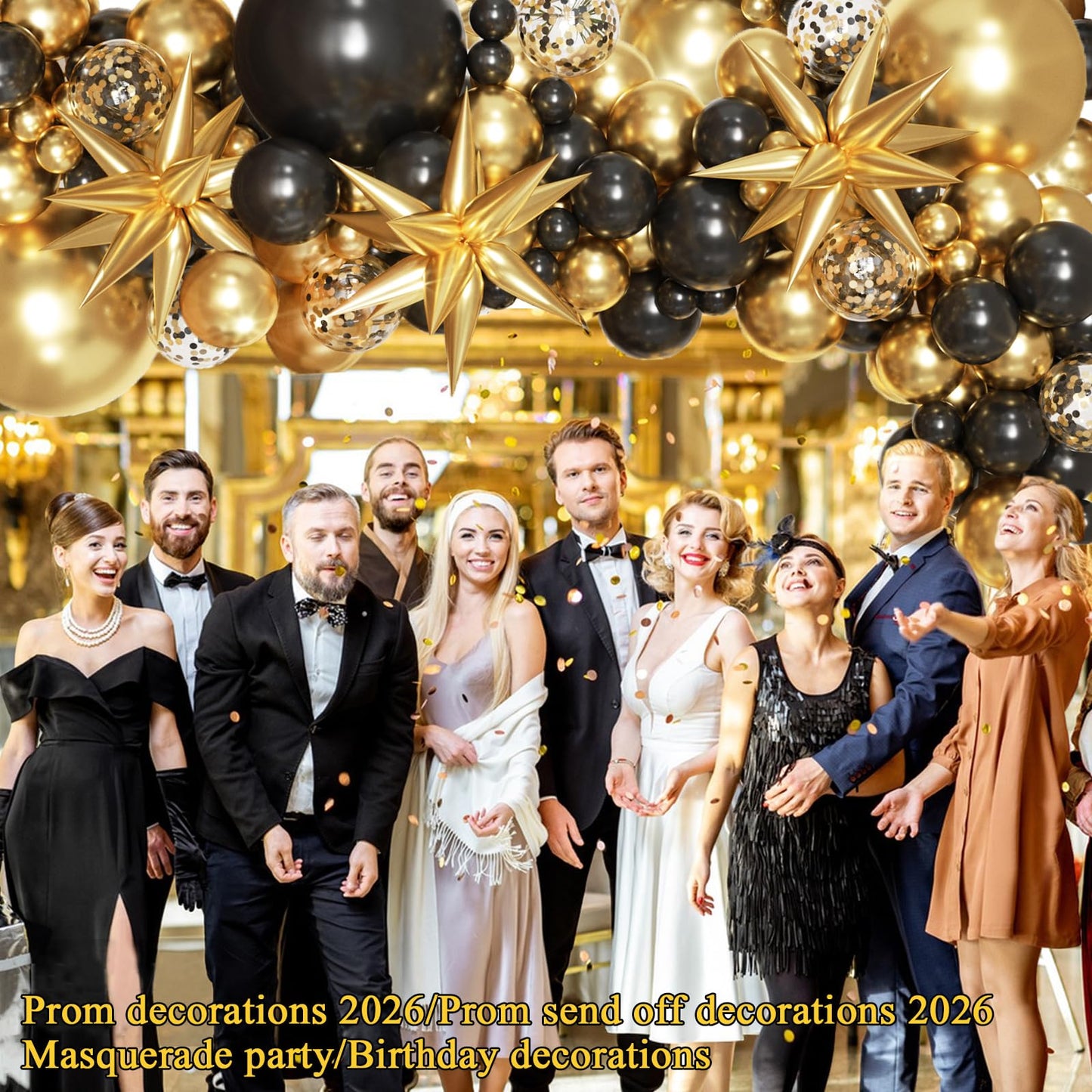 KARLURE Black and Gold Balloons Arch Kit with Black Gold Confetti Balloons for 2026 Graduation Decorations Class Grad Men Birthday Party Prom Retirement Masquerade Anniversary Party Decorations