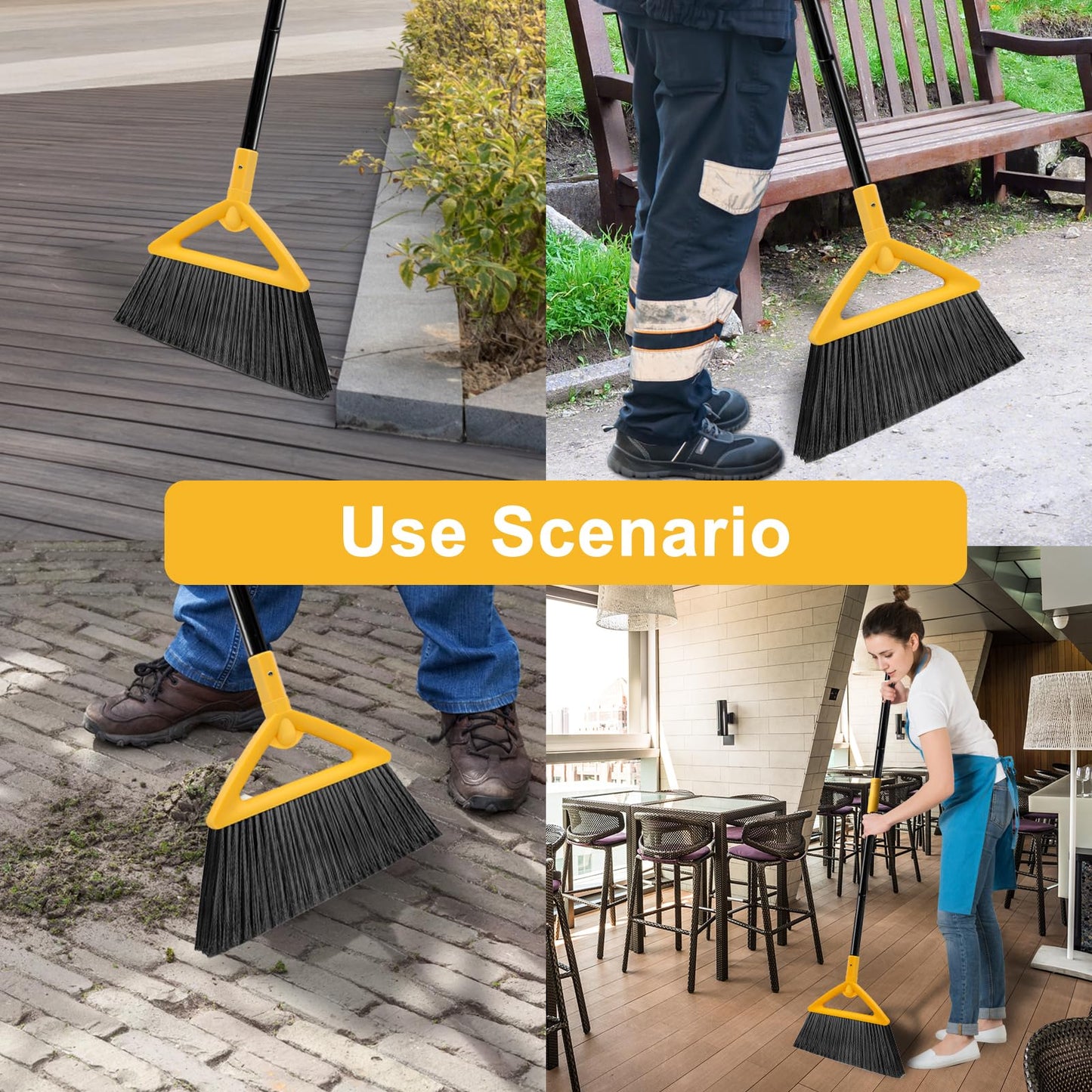 SZJYHQY Heavy Duty Angle Broom 3 Pack - Yellow Broom for Outdoor & Indoor, Garage, Driveway, Sidewalk, Kitchen & More, Long Handle