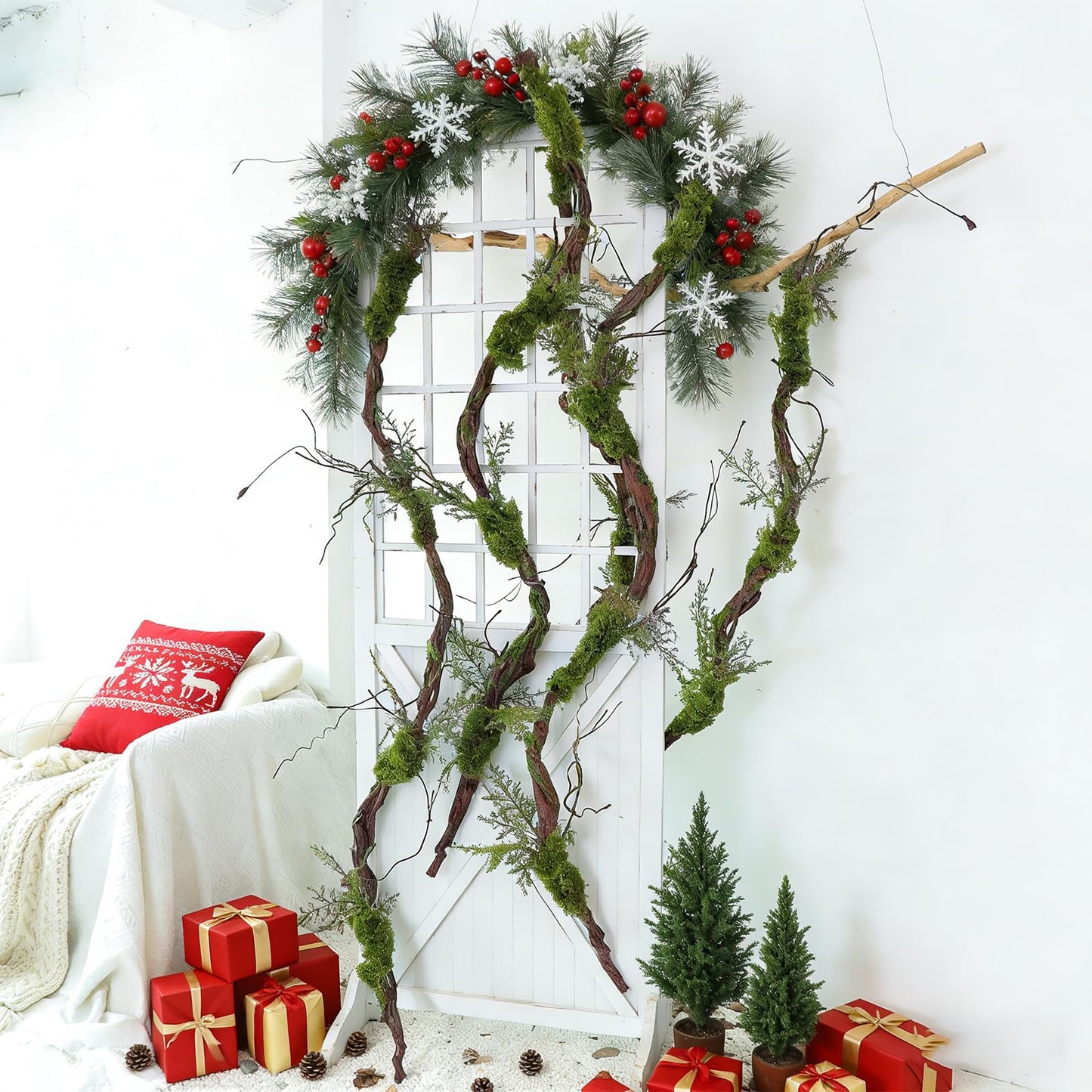 1Pcs 78.9inch Large Bendable Artificial Tree Branches Moss Sturdy Hanging Plants Leaves Grape Vines Thick Tree Trunk Twigs Greenery Stems Cherry Blossom Garland for Halloween Outdoor Forest Decor