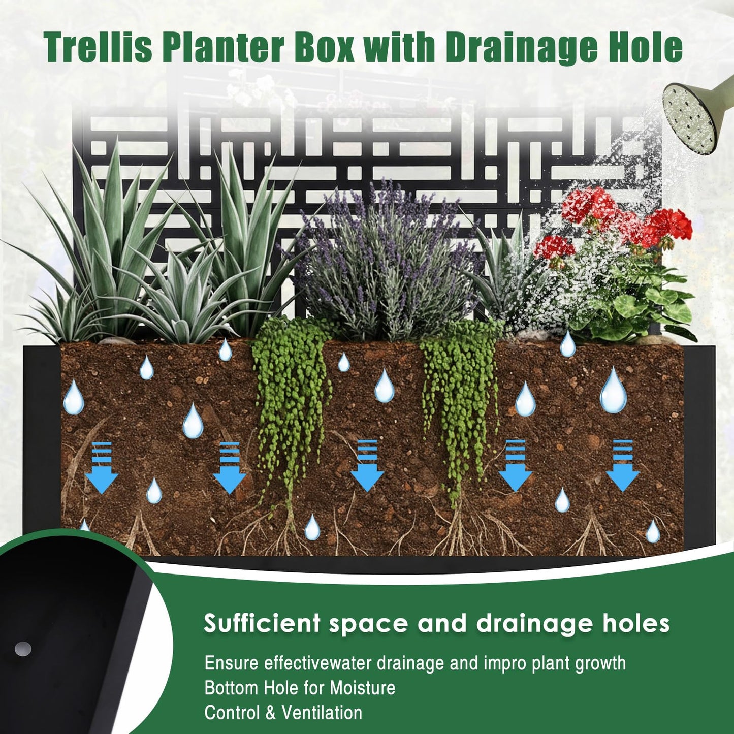 ASIEIT Metal Planter Box with Trellis Standing Planter Box for Climbing Plants/Vines Raised Garden Bed On Wheels 70.87x35.43x15.75 Inch (02)