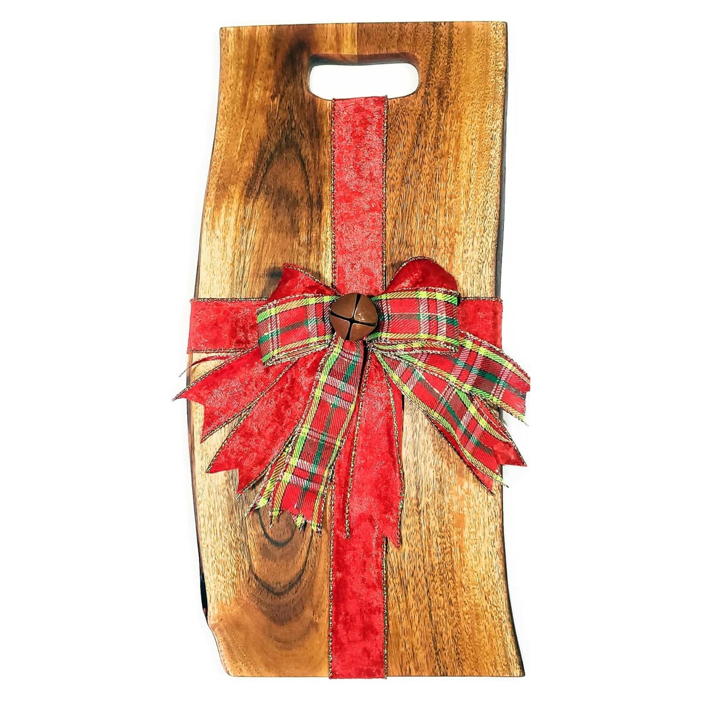 Acacia Charcuterie Board with Natural Live Edge & Round Handle - Wood Cheese Board - Decorative Wooden Serving & Cutting Board - Housewarming, Mothers Day, New Home & Wedding Gifts (18” x 8”)