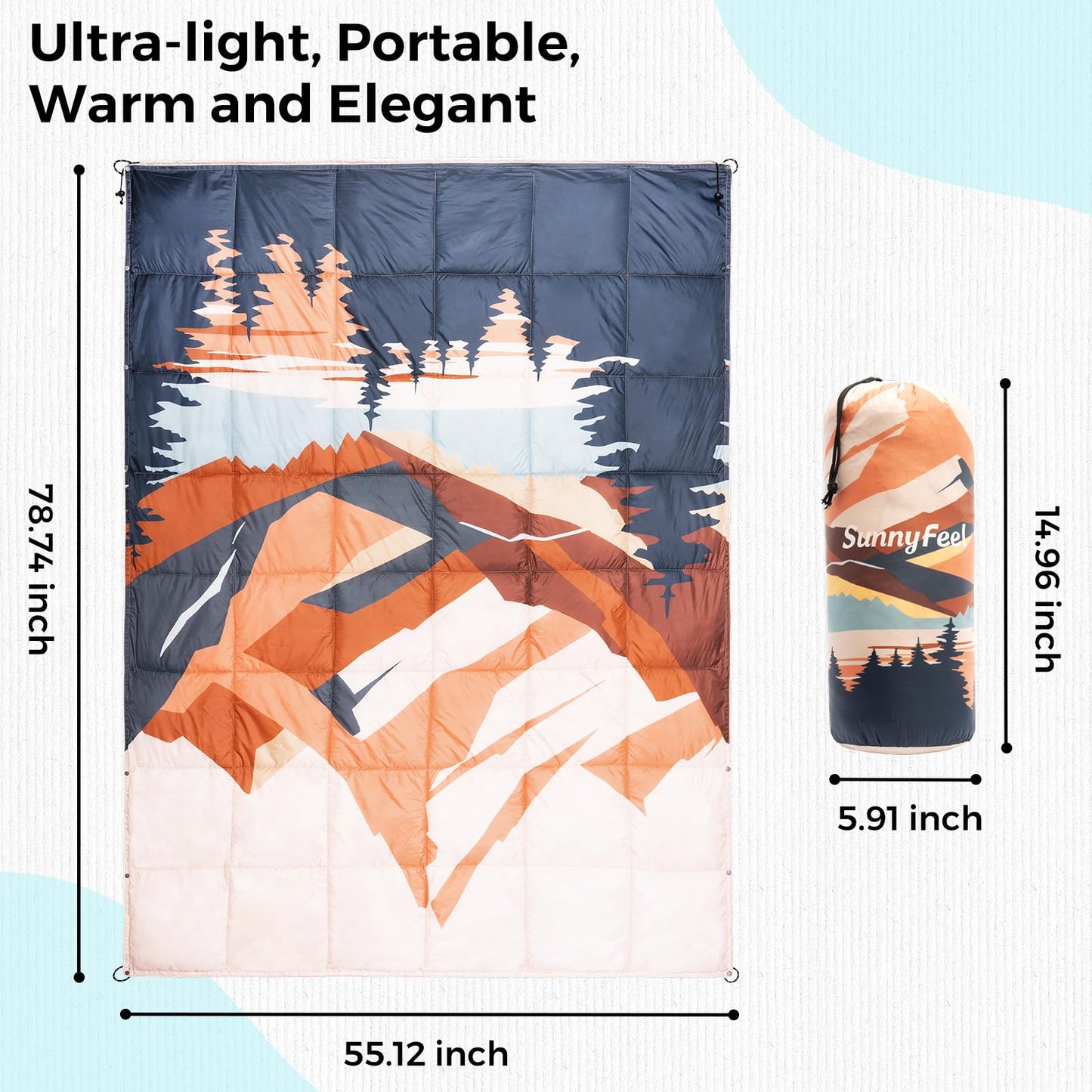 SUNNYFEEL Warm Camping Blanket, Packable Printed Blanket for Cold Weather, Waterproof Outdoor Blanket with Snap Buttons, Wearable Shawl for Camping, Hiking, Stadium, Picnic (55"x79")