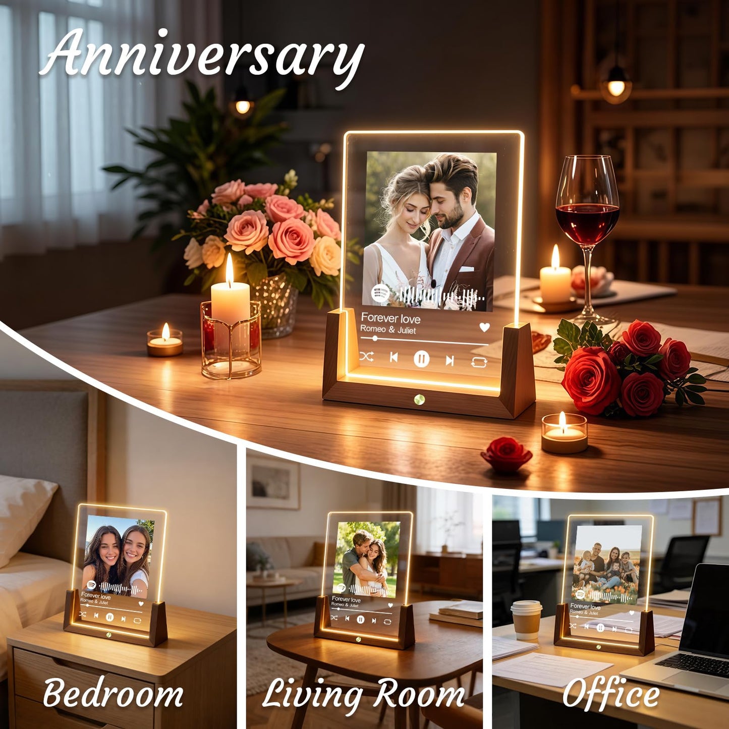 Custom Spotify Plaque, Custom Picture Frames, Light Up Picture Frame for Girlfriend Boyfriend, Acrylic Song Plaque Photo Frame, Personalized Gifts for Women Men Her Him Anniversary Valentines Birthday