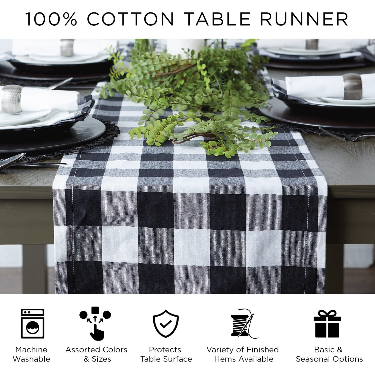 DII Farmhouse Braided Stripe Table Runner Collection, 15x72 (15x77, Fringe Included), Black