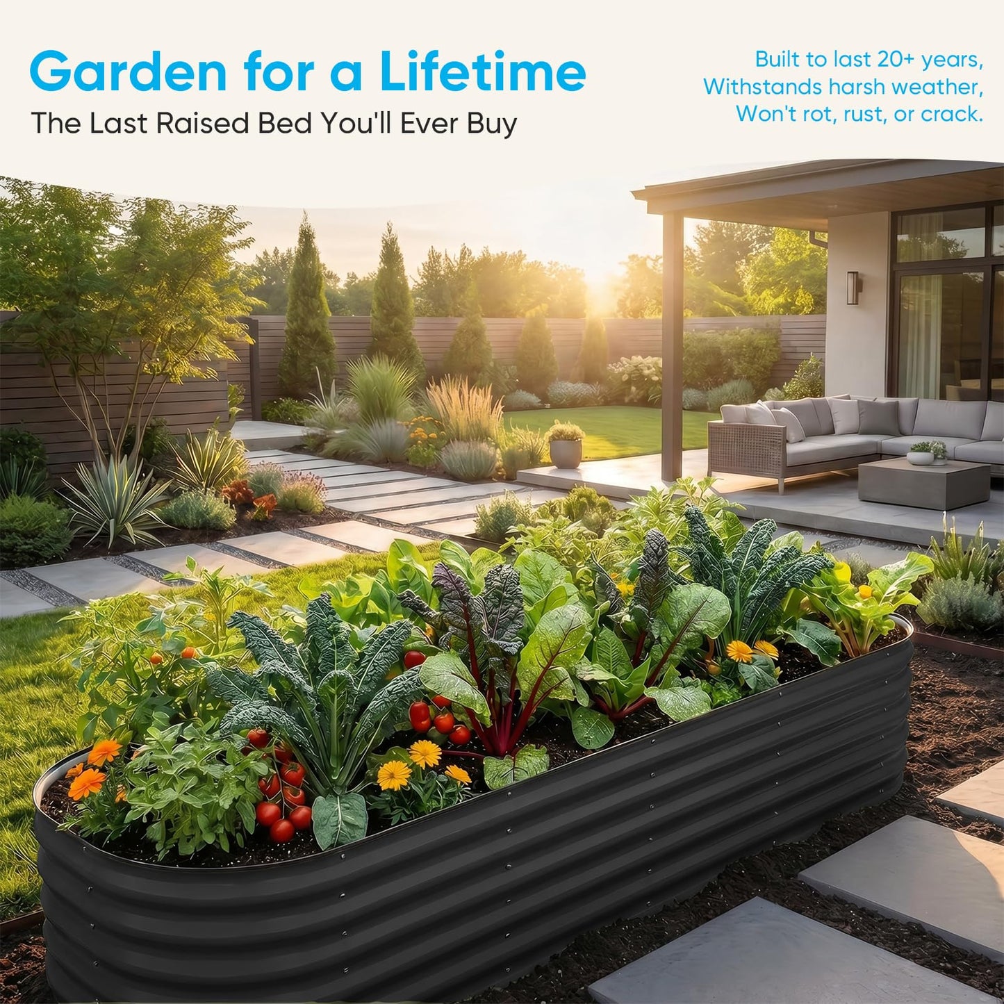 TABU Galvanized Raised Garden Bed Outdoor, 8x4x1.5 Ft Metal Planter Box with Anti-Cutting Edge, Rust-Resistant Garden Bed Kit for Outdoor Gardening, for Vegetables, Flowers, Herbs, Grey