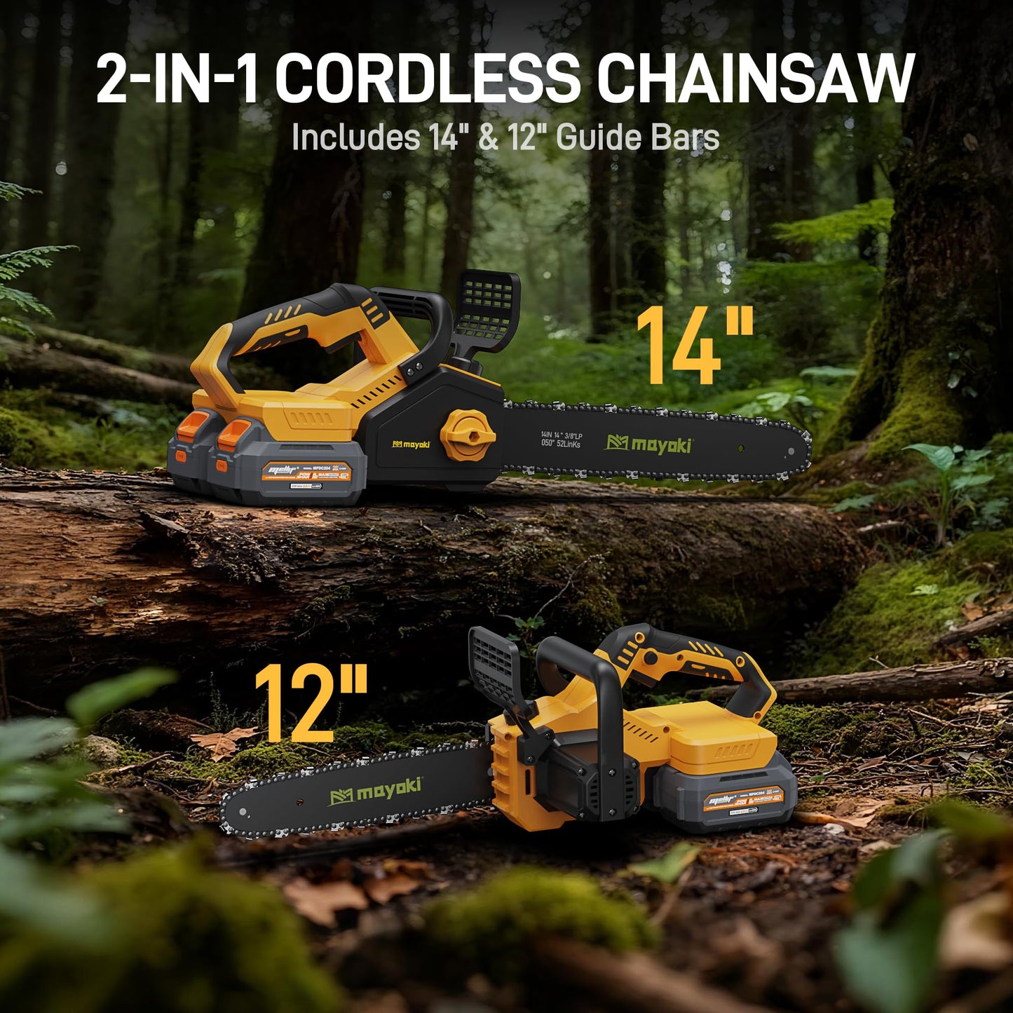 Cordless 40V 14" Chainsaw Compatible with Dewalt 20v MAX Battery, w/ (2) 4.0ah Battery, Electric Handheld Power Chain Saw w/ 1700W Brushless Motor, 40 Ft/s, Auto Oiler for Tree Wood Cutting Trimming