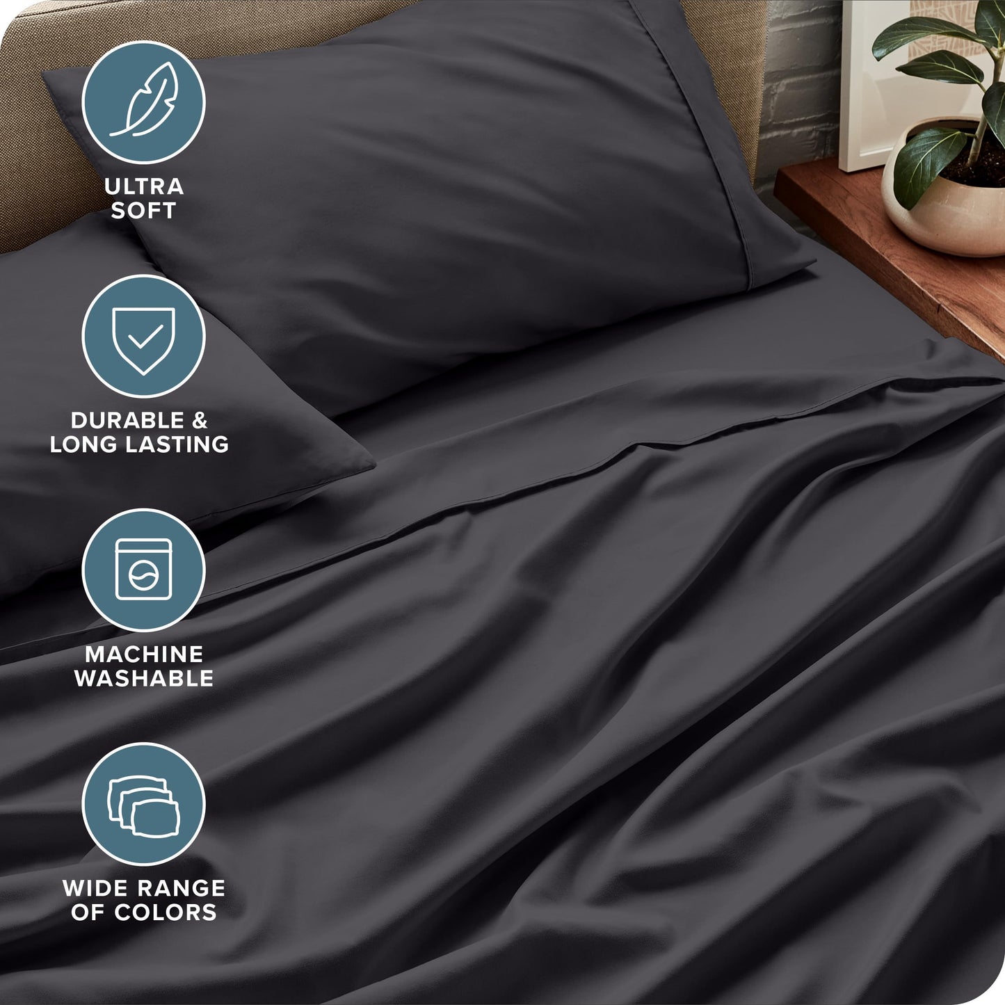 Bare Home Queen Sheet Set - 1800 Ultra-Soft Microfiber Queen Bed Sheets - Double Brushed - Deep Pockets - Easy Fit - 4 Piece Set - Bedding Sheets & Pillowcases (Queen, Forged Iron Grey)