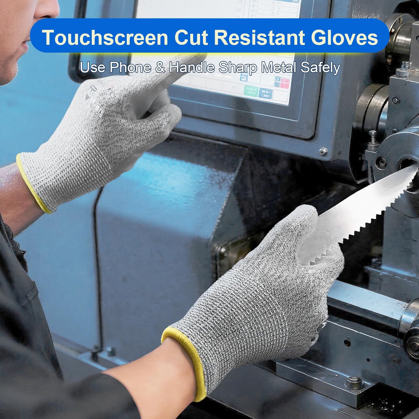 Dowellife Cut Resistant Work Gloves for Men & Women - ANSI A5 & EN388 Level 4, Breathable PU Coated, Grey Non-Marking - for Gardening, Fishing, Automotive, Construction, Wood Carving (X-Large, Grey)