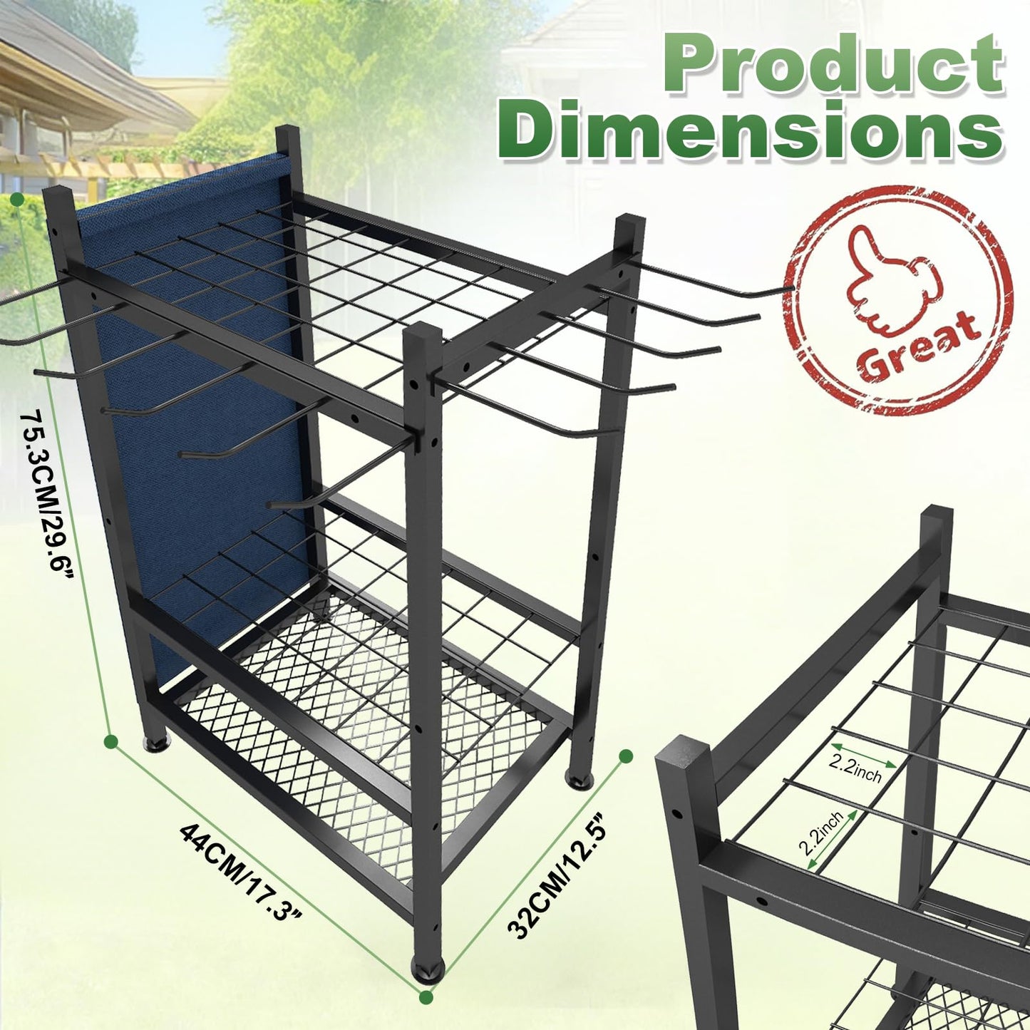 SAMRELAX Garden Tool Organizer, Garden Yard Tool Rack for Garage, Garage Organization and Storage, Metal Yard Tools Storage up to 46 Tools/Rake/Broom/shovel/, Suitable for Garage, Yard, Patio, Shed