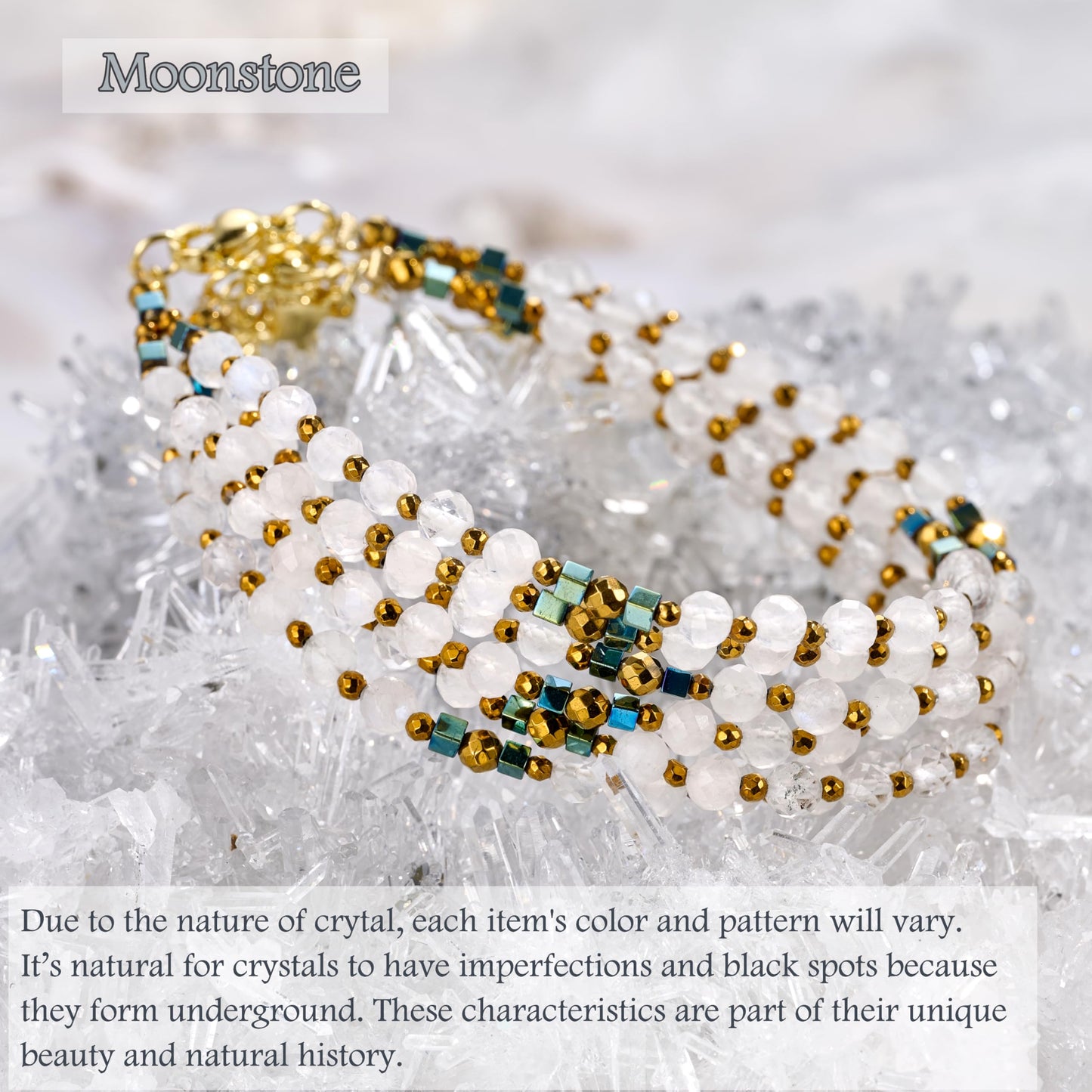 Farfume Moonstone - Intuition - Crystal Beaded Bracelets, Chakra 4mm Natural Stone Beads Bracelets, Gemstone Spiritual Jewelry Gifts for Mother's Day