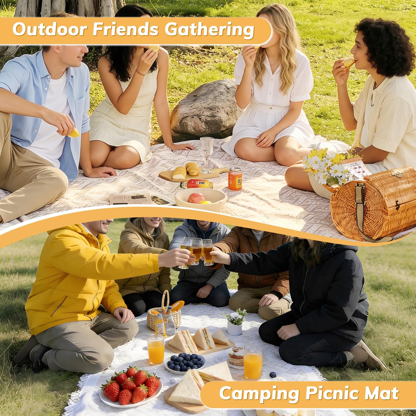 Outdoor Picnic Blanket Sandproof - Portable Lightweight T-Grid Picnic Mat for Beach, Camping, Park, Lawn, Concert & Wedding Photoshoot Indoor Bohemian Decor Machine Washable 70.9 x 102 Inches