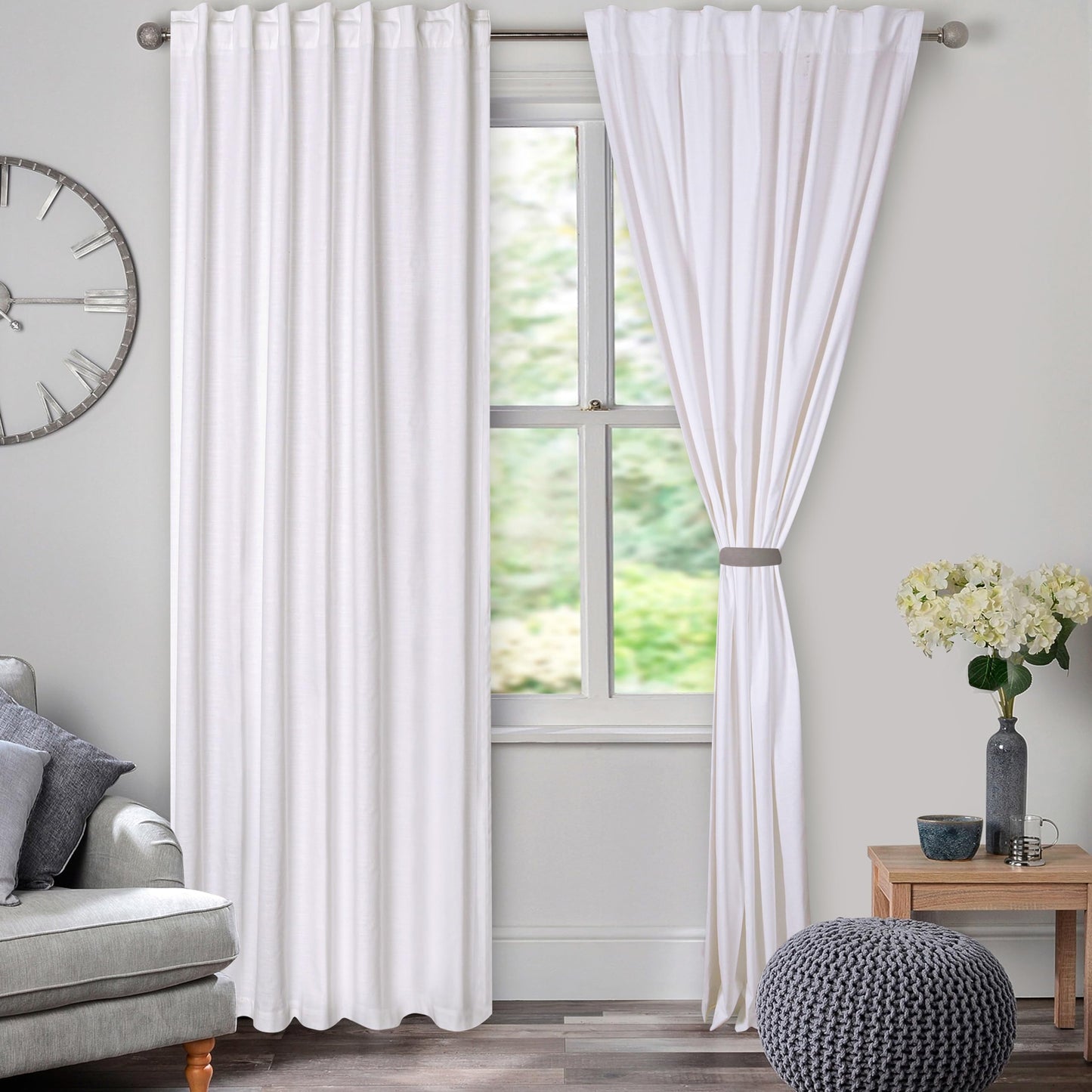 Lightnpro White Cotton Curtains 96 Inches Long - Set of 2 Farmhouse Tab Top Drapes 50x96 for Living Room, Bedroom, or Dining, Light Filtering Curtain Panels, Classic Window Treatment