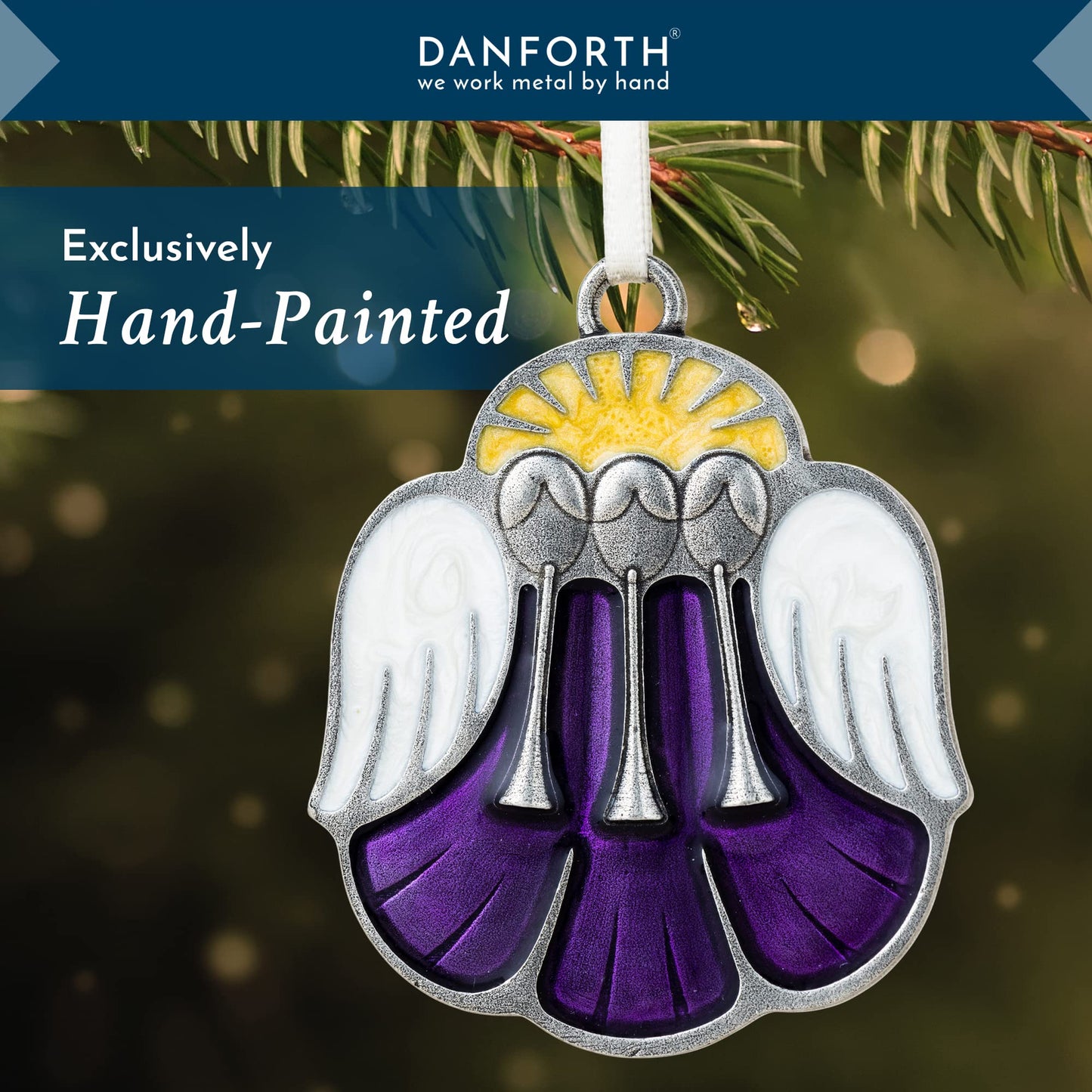 DANFORTH - Herald Angels Ornament - Satin Ribbon - 1 7/8 x 2 Inches - Handcrafted in The USA - Gift Boxed