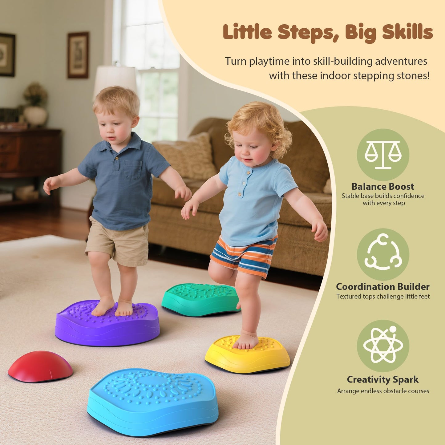 Stepping Stones, 5pcs Non-Slip Stepping Stone, Sensory Stepping Stones for Coordination Skills & Promoting Balance, Balance Outdoor Indoor