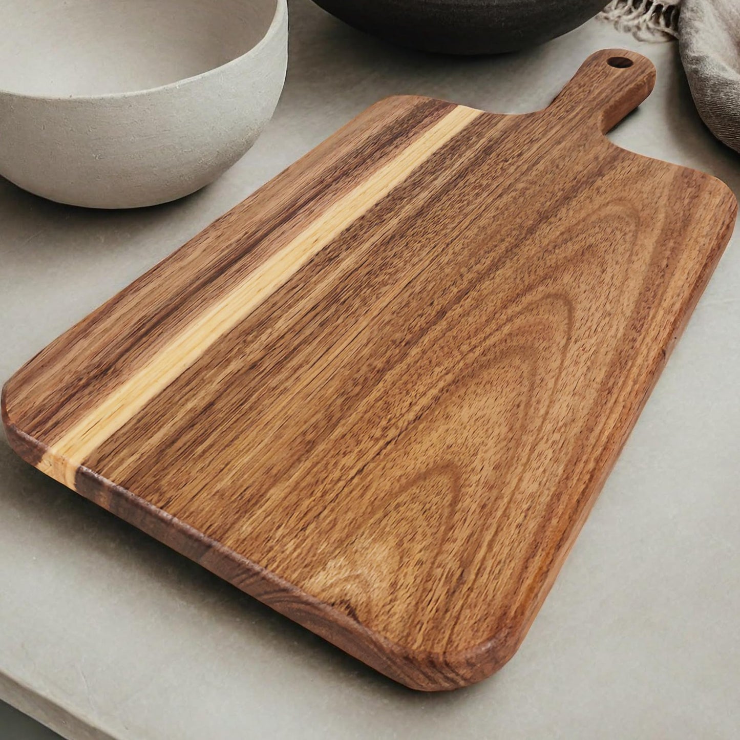 ZeQi Acacia Wood Cutting Board with Handle 13.7''X7'' / Charcuterie Board/Serving Board/Cheese, Bread, Vegetables & Fruits Serving Board (Rectangular)