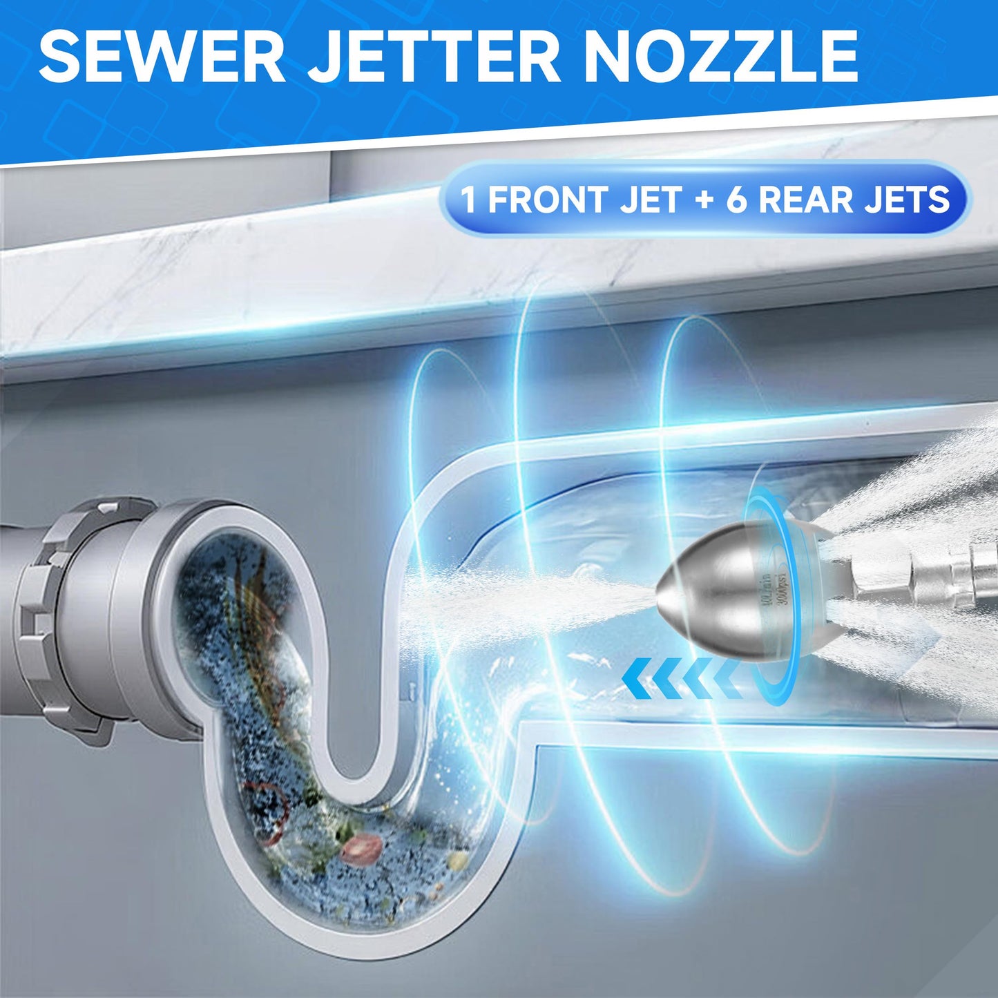 Tool Daily 3/8” NPT Sewer Jetter Nozzle for Pressure Washer, Stainless Steel Sewer Jet Nozzle for Drain Cleaning, 40 L/Min, 3000 PSI