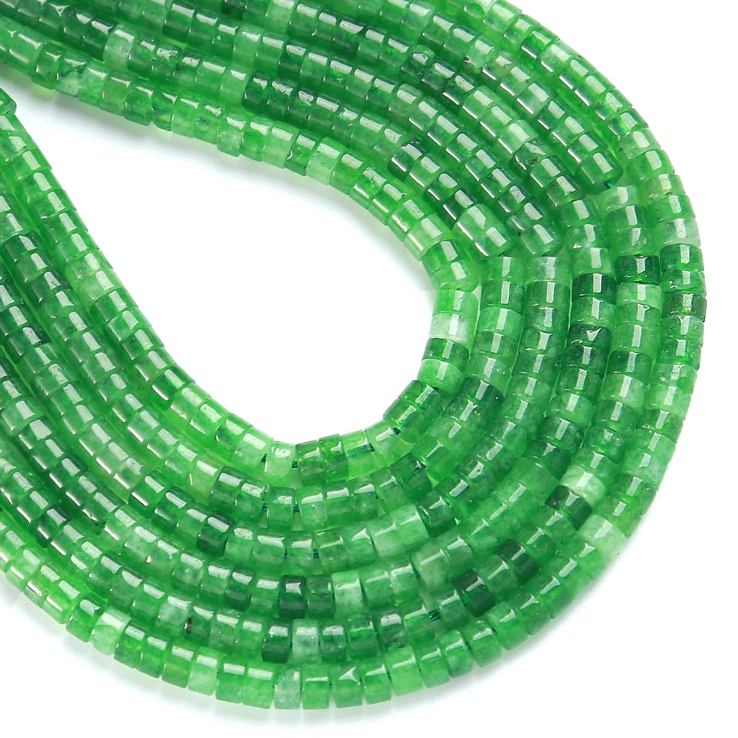 ZXYMLZI 150pcs 2x4mm Natural Green Peridot Jades Tube Shape Beads Loose Flat Round Cylinder Flat Spacer Green Stone Beads for Bracelet Earrings Jewelry Making