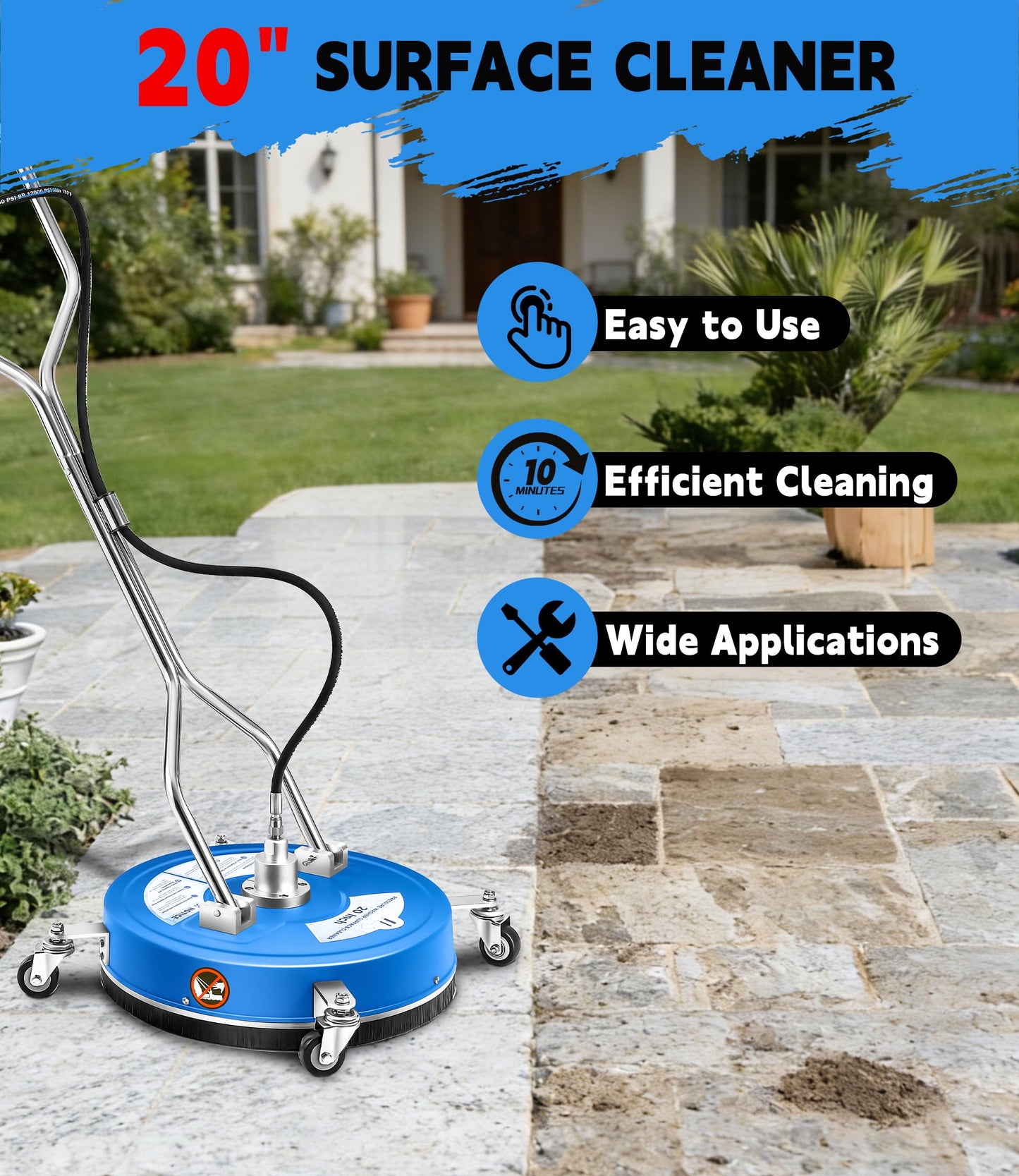 M MINGLE 20” Pressure Washer Surface Cleaner, 4500 PSI Surface Cleaner Power Washing, Pressure Washer Accessories for Driveways, Concretes, Patios, Sidewalks