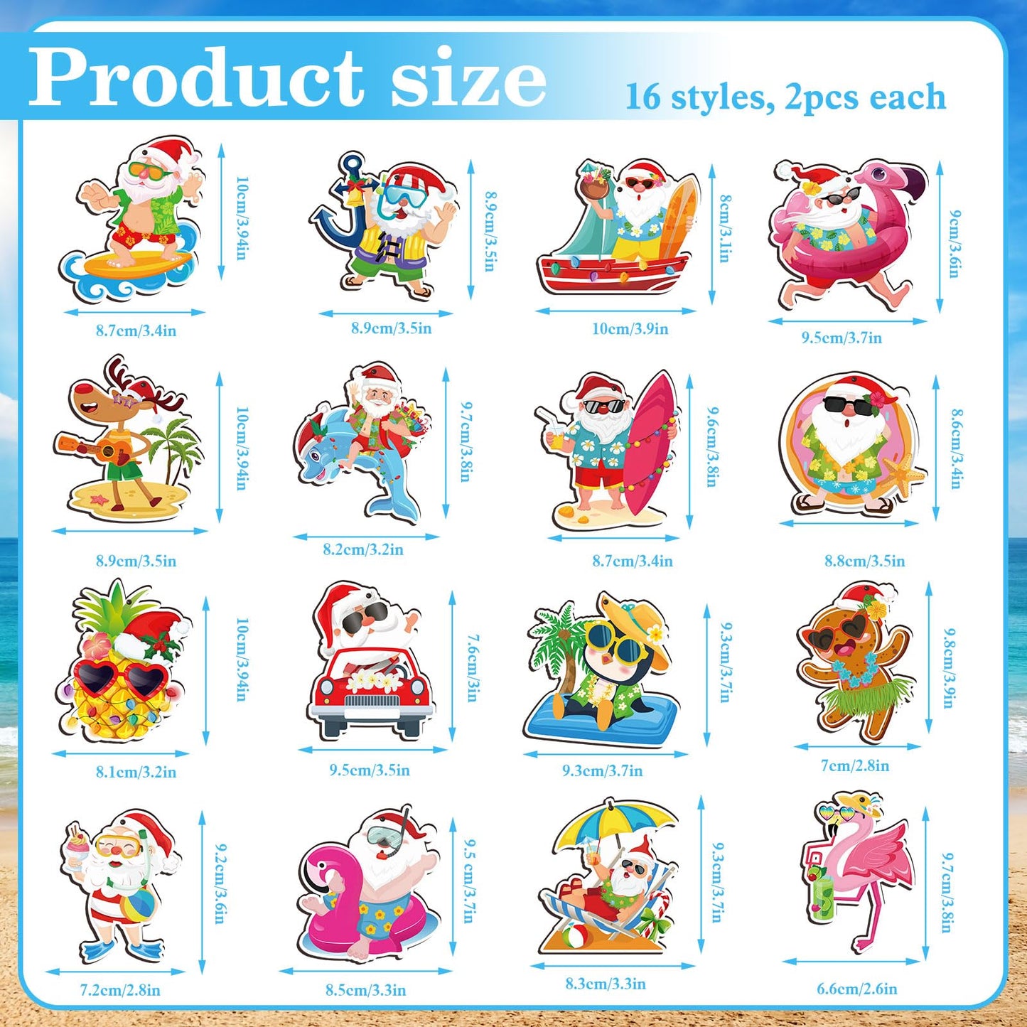 HOWAF 32pcs Hawaiian Christmas Ornaments for Tree, Christmas Decorations Hanging Ornaments Flamingo Santa Claus Wood Cutouts with Rope for Summer Beach Santa Palm Trees Decoration