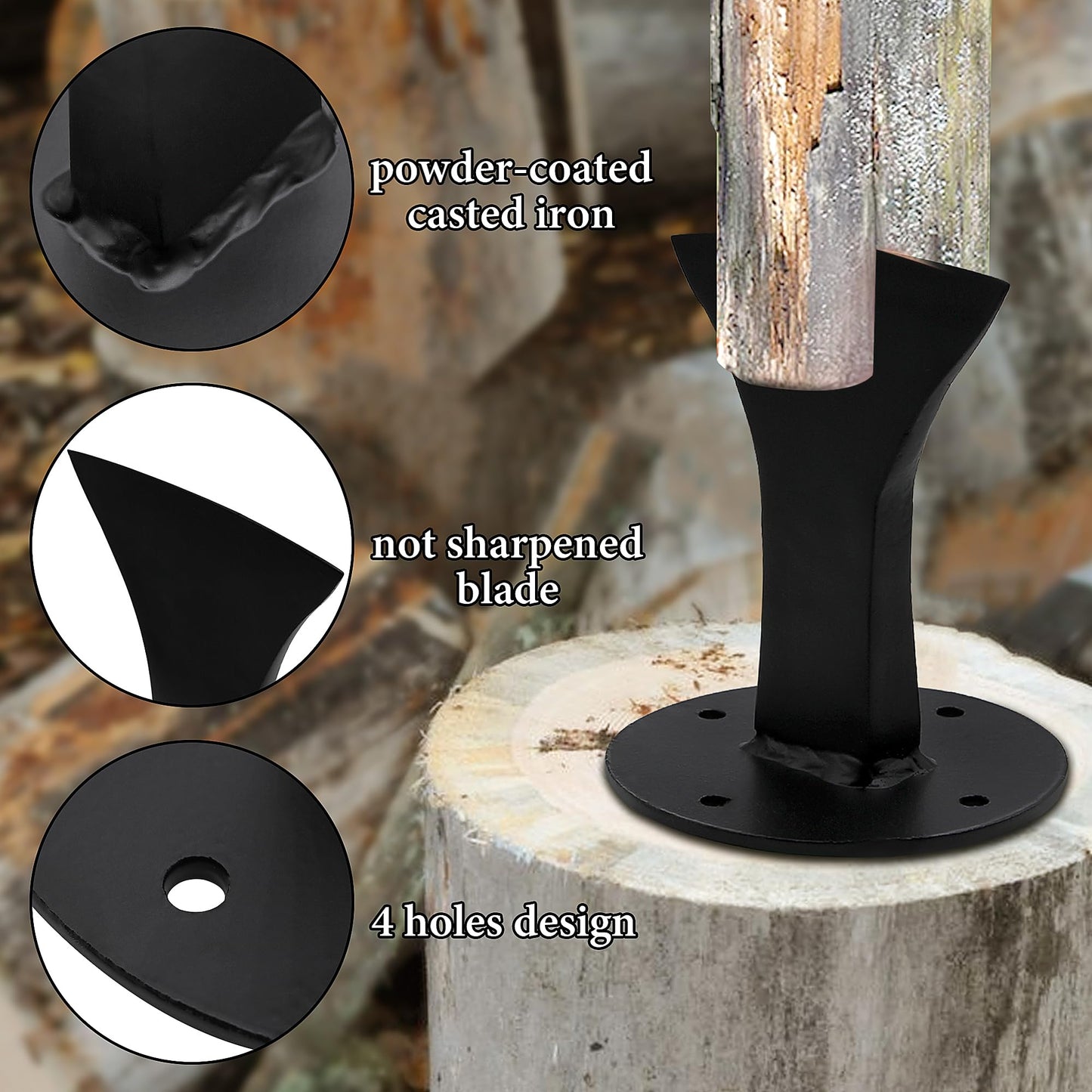 Zhitaoxun Kindling Splitter Log Wedge,Wood Stove Fireplace and Fire Pit,Manual Portable Log Splitter,Wedge Point Head,Black,with Fixed Screws