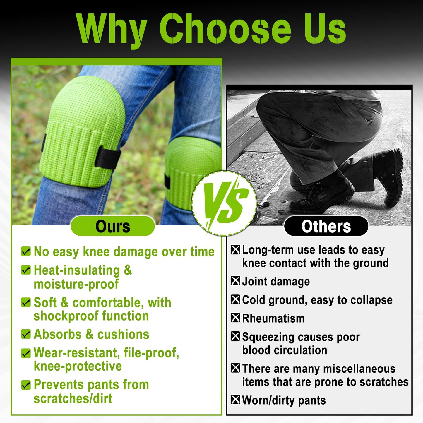 INJOYTEC 2 Pcs Gardening Knee Pads for Women and Men Lightweight Waterproof Foam Knees Pad Easy Fit Professional Knee Pads for Gardening with Adjustable Hook'n'Loop Straps