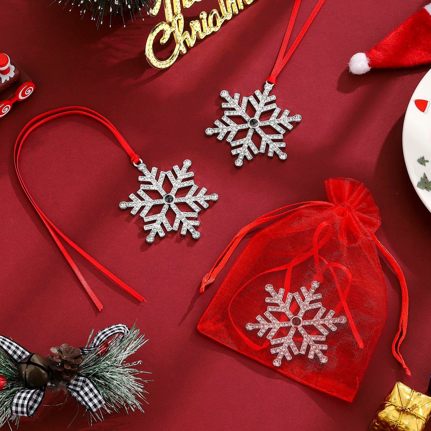 3PCS Metal Snowflake Christmas Hanging Ornaments Set Christmas Tree Ornaments Decorations Xmas Glitter Hanging Ornaments Gifts Birthdays Winter Parties Home Holiday Decor (Snowflake,3)