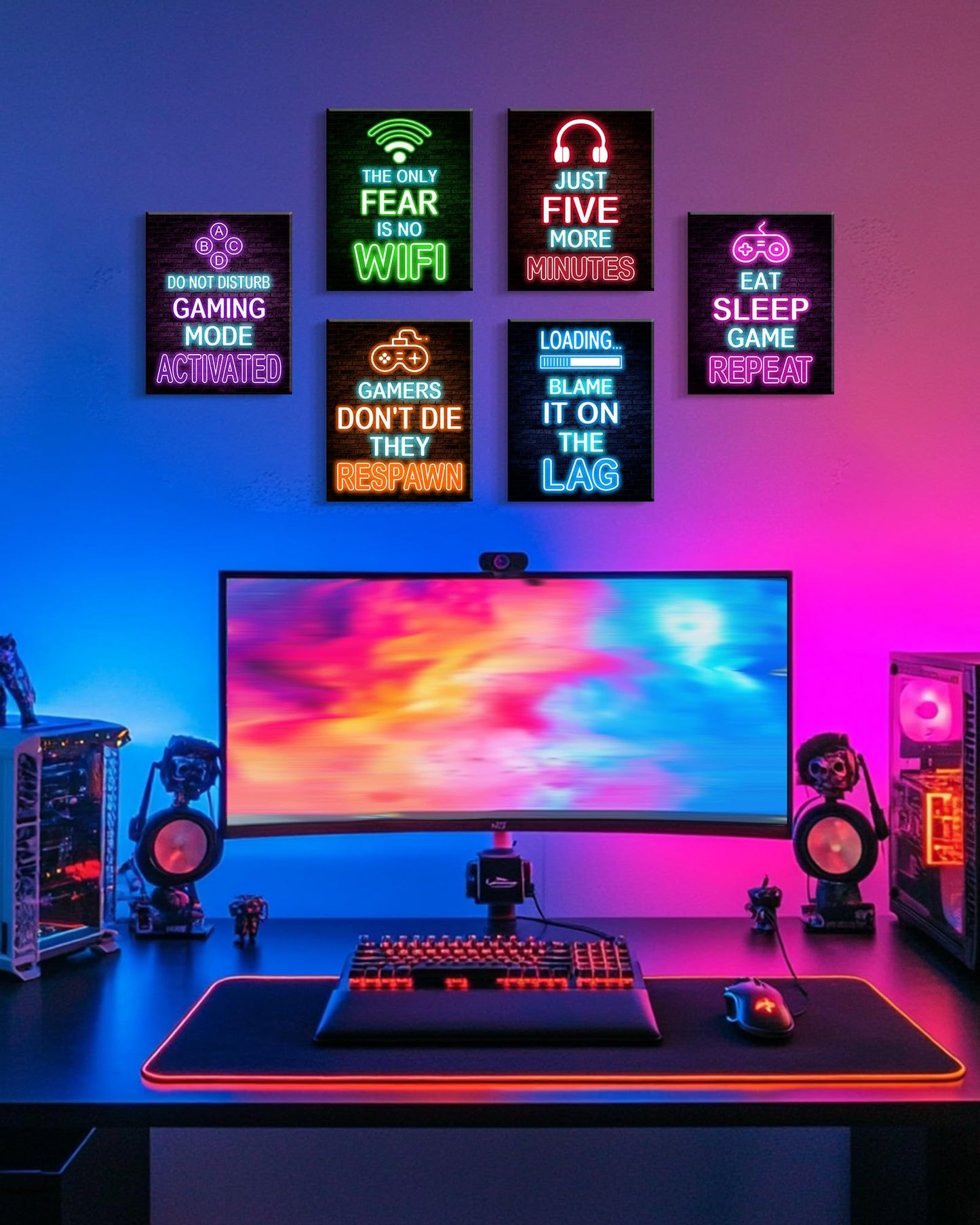 Drsoum Video Gamer Room Decor for Boys Framed Gaming Wall Art Neon Game Wall Posters 8"x10" Teenage Boy Room Decor (Framed)