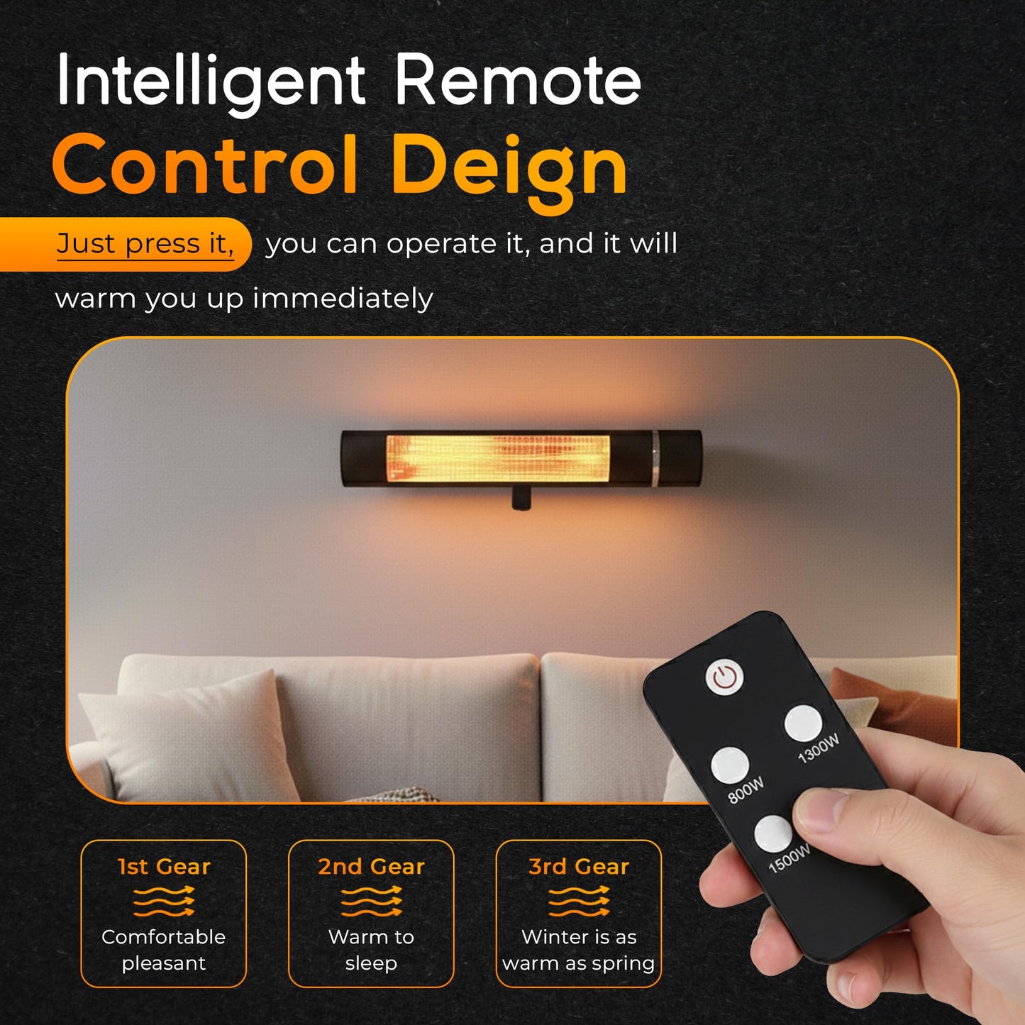 Outdoor Carbon Fiber Infrared Patio Heater - 800/1300/1500W, Tripod Stand or Wall Mount, IP65 waterproof, Remote Control, Silent & Energy-Saving for Balcony, Backyard, or Patio