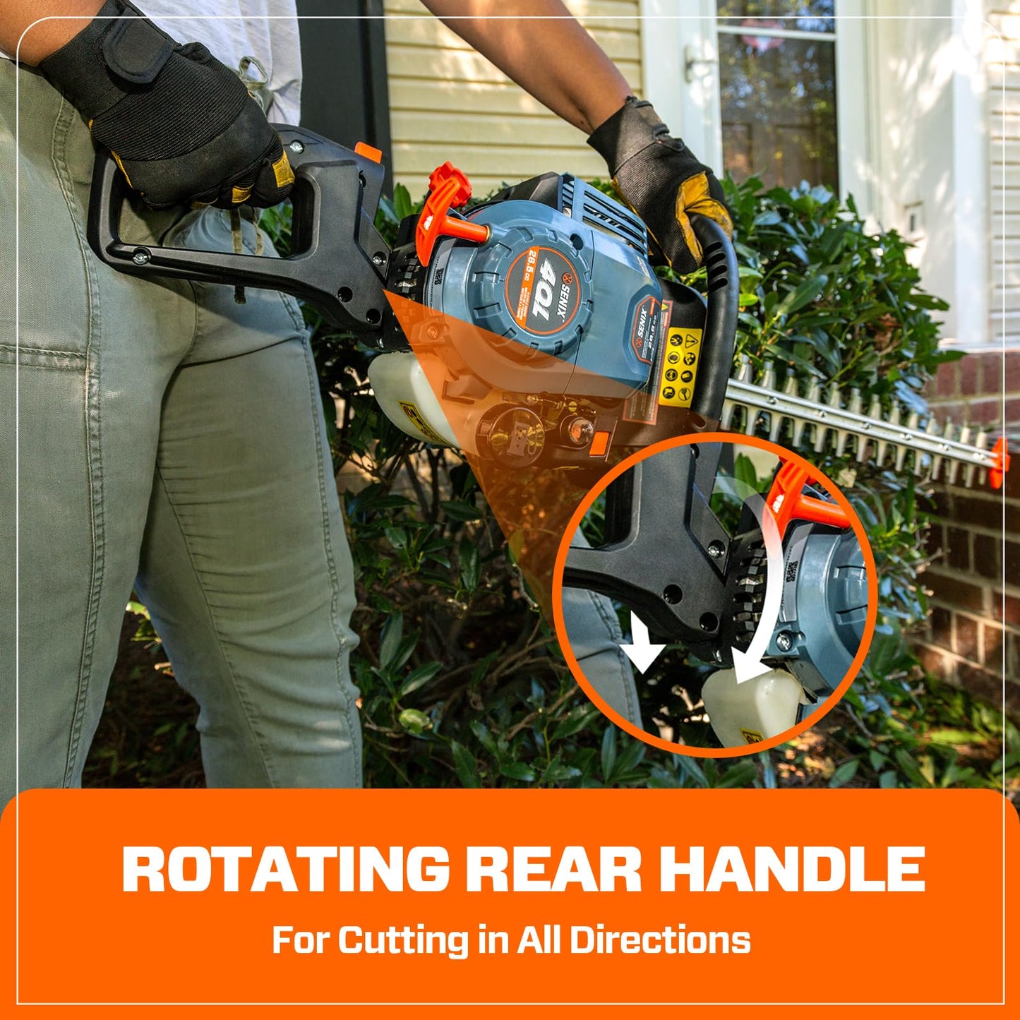 SENIX 4QL 26.5 cc 4 Cycle 22-Inch Gas Hedge Trimmer, Garden Tool to Trim Shrubs,Bushes,and More,Double Sided Dual Action Blades,1-1/8" Cutting Capacity,Includes Blade Cover(HT4QL-L)
