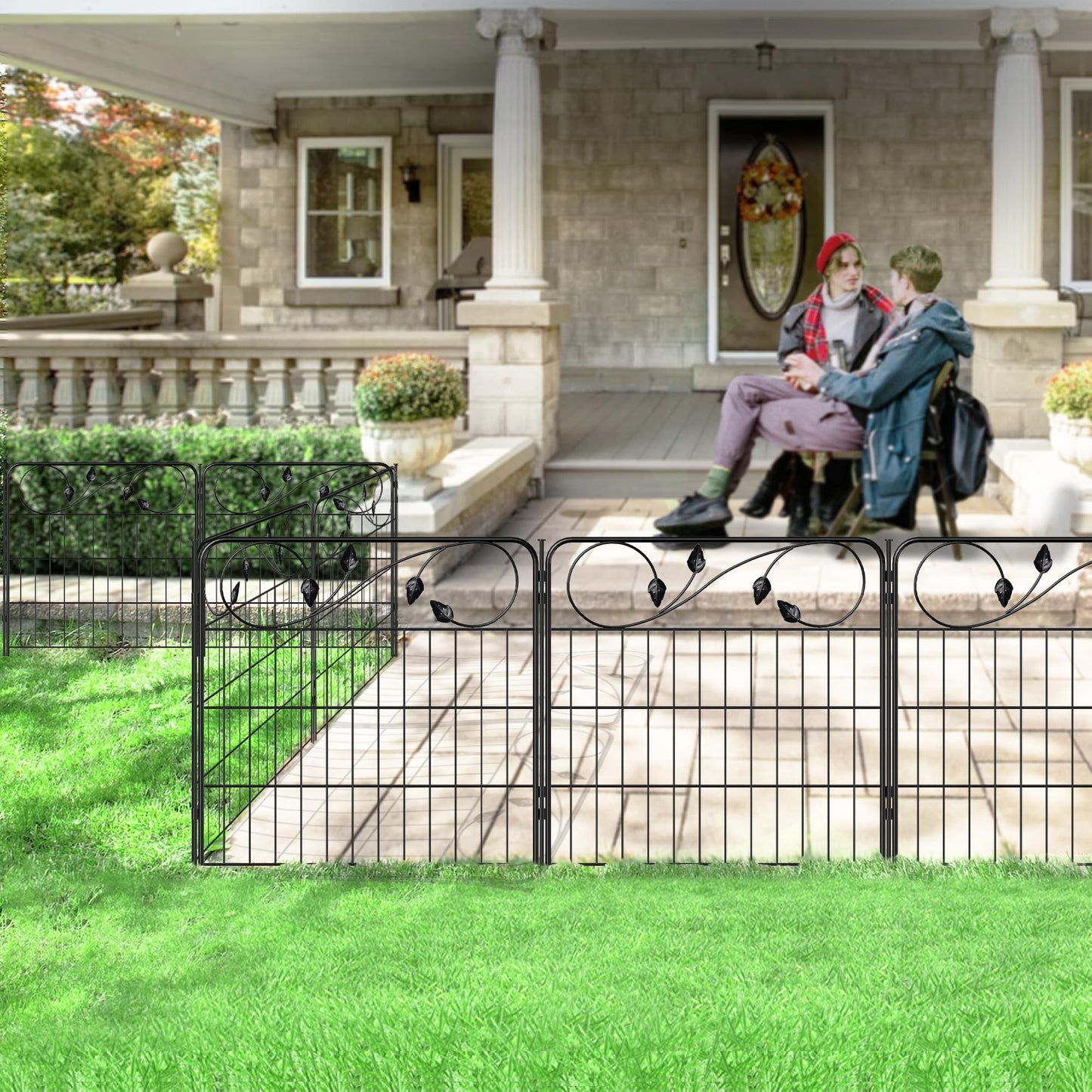 FOREHOGAR Decorative Black Garden Fencing 24in(H) X16ft(L) 8 Panels Metal Wire Edging Patio Landscape Flower Border Garden Fence for Dogs Animal Barrier for Outdoor
