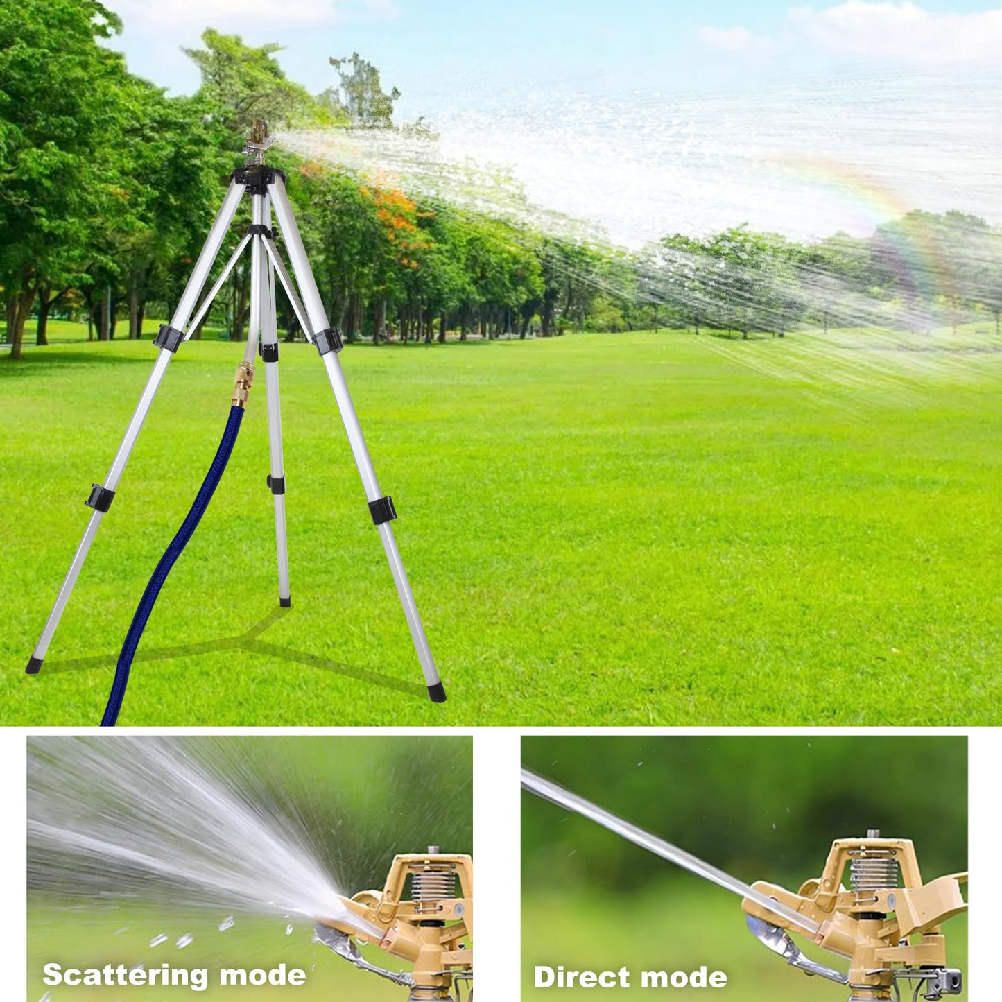 37" Metal Telescopic Tripod Sprinklers, 2 Pack Heavy Duty Impact Lawn Sprinkler for Large Areas, Yard, Courtyards and Gardens