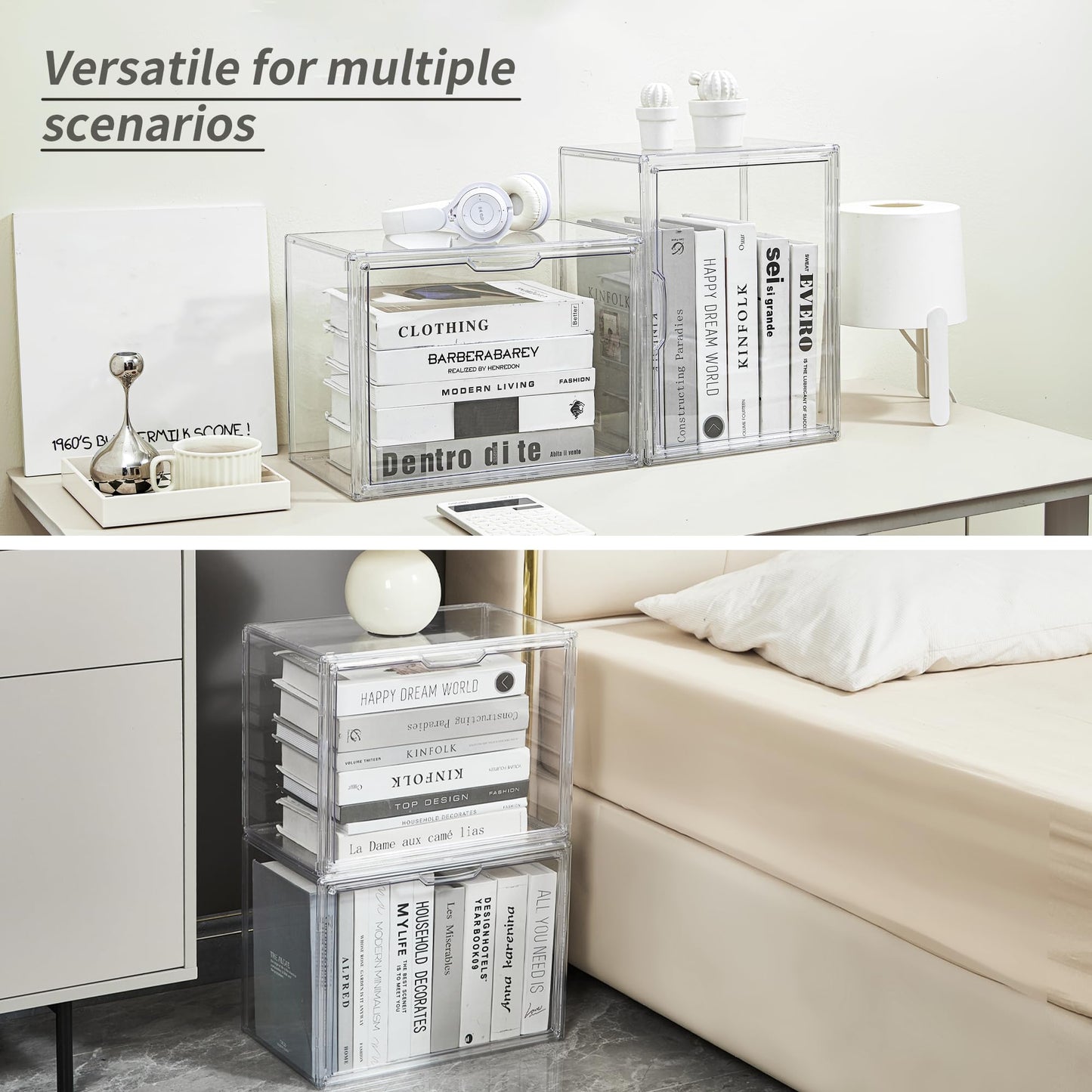 LXLXXL Cube Storage Organizer Acrylic Book Case Display Case Box Stackable Book Storage Containers With Magnetic Door Clear Plastic Portable Organizer For Living Room Bedroom 1 Pack