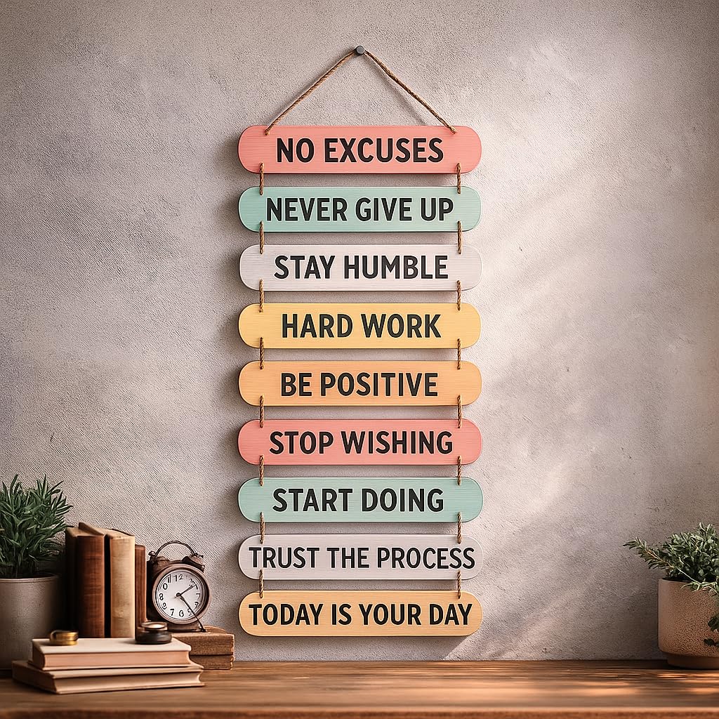 “Motivational Wall Decor for Bedroom & Office – Inspirational Quotes Wooden Hanging Sign for Kids Room, Study & Home Decor – Positive Wall Art (34x12 Inch)”