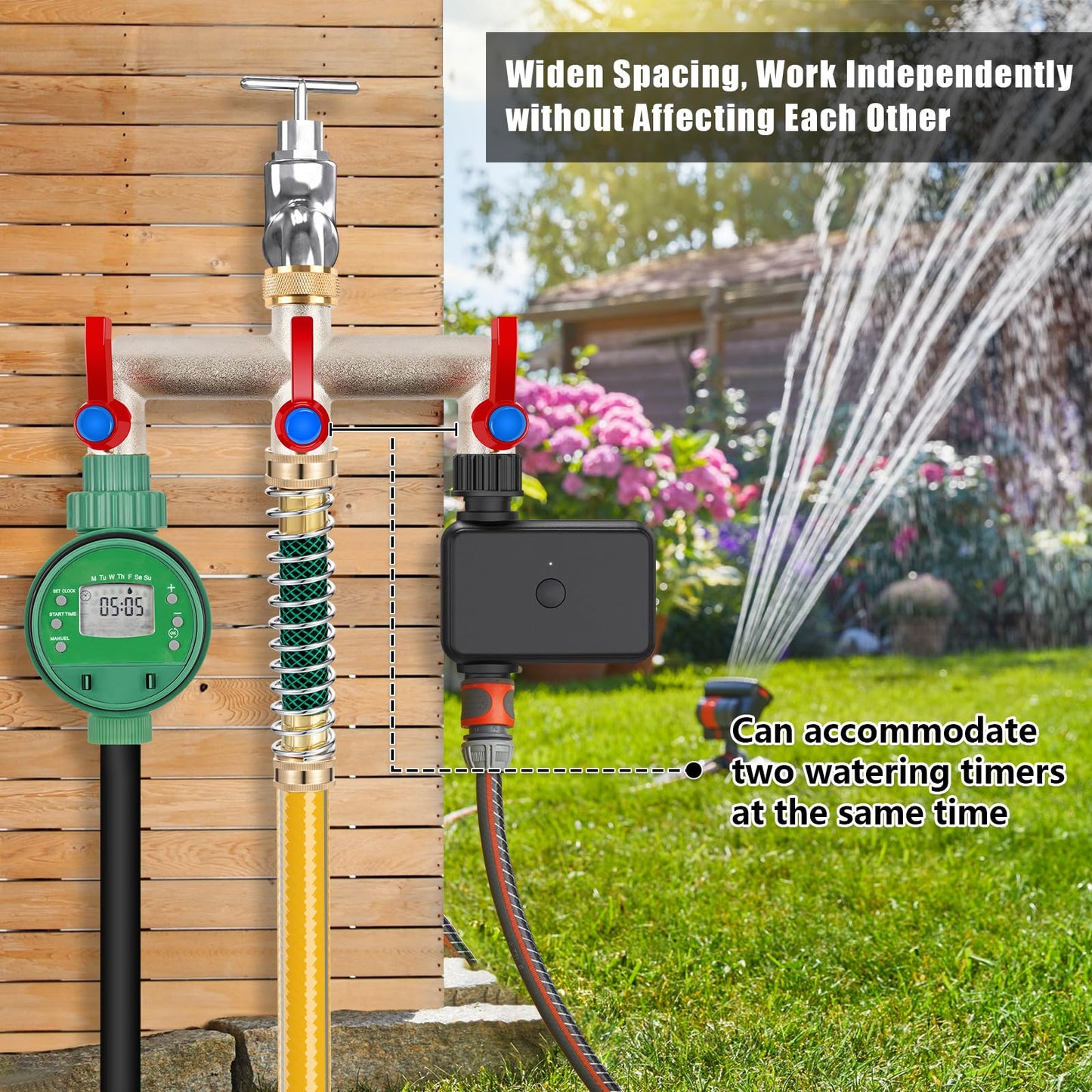 3 Way Brass Garden Hose Splitter, 3/4" Hose Splitter 3 Way Heavy Duty with Extension Handles, Outdoor Faucet Splitter Water Spigot Splitter with Individual On/Off Valve